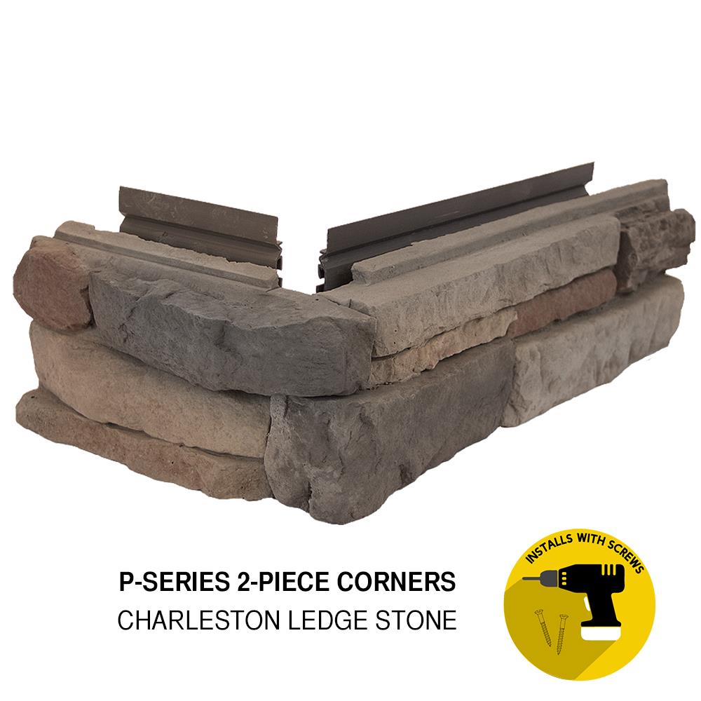M-Rock CHARLESTONCORNERS Charleston Ledge Stone 1.66 Linear feet Brown Base with grey, sandstone, maroon, and neutral stones Stone veneer