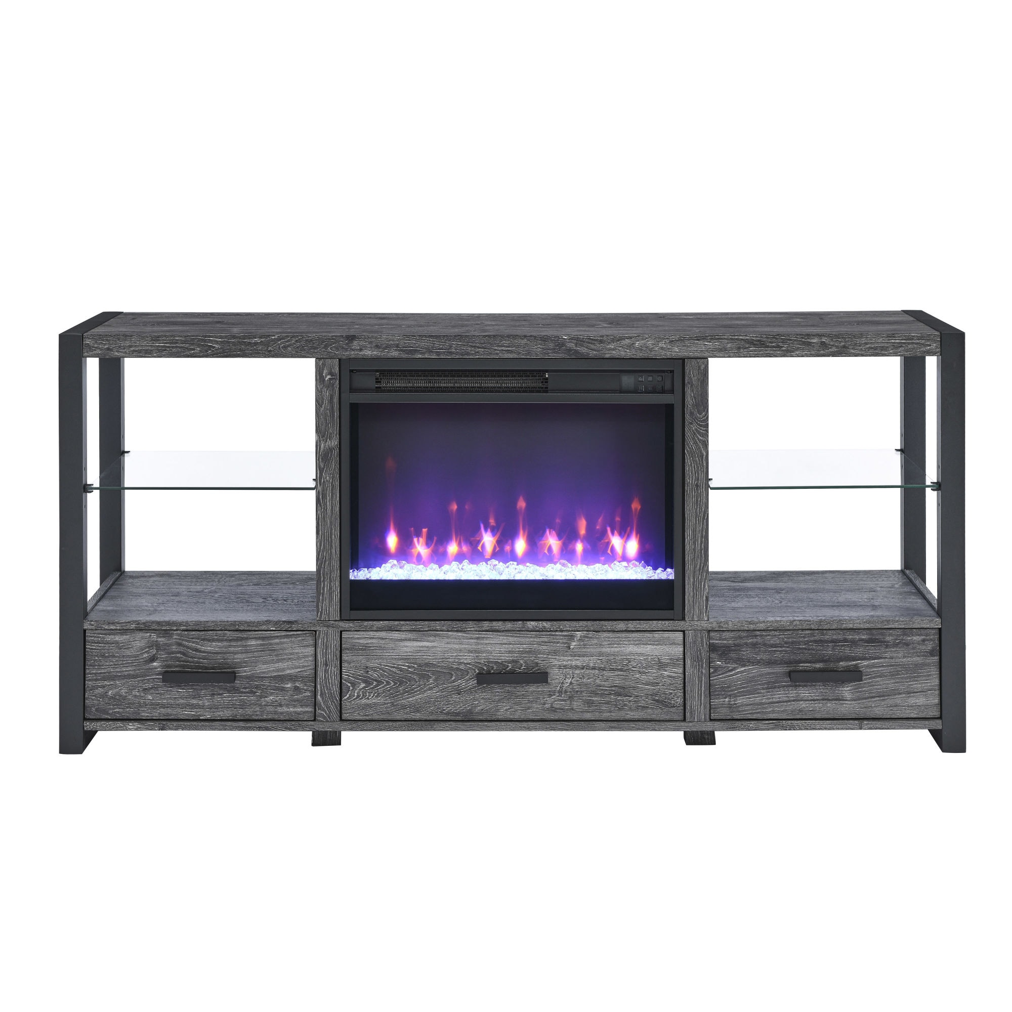 Maocao Hoom FZ5LS22 60-in W Dark Oak TV Stand with LED Flat wall Electric Fireplace with Remote Control Included