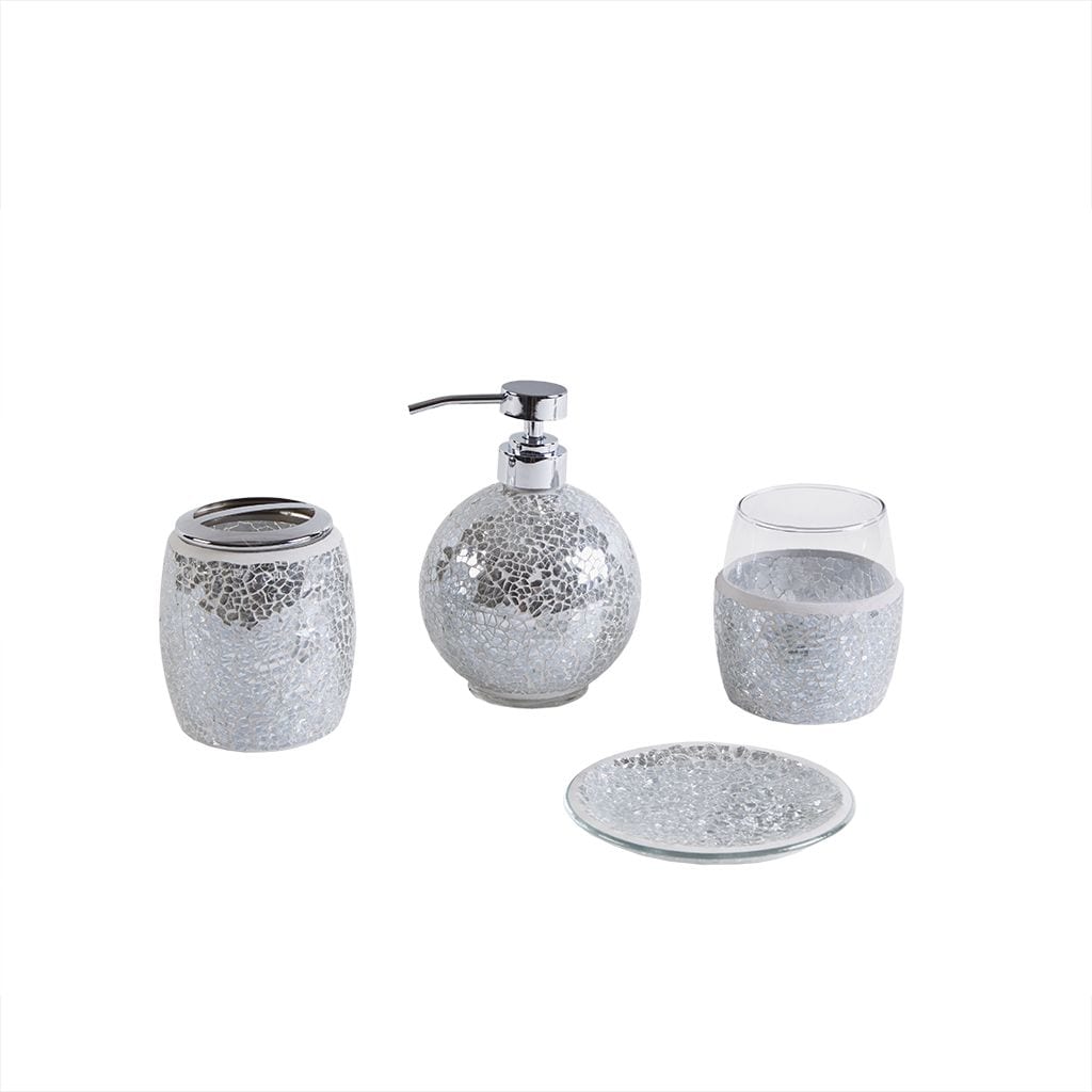 Zeus & Ruta HL-BS-004 Silver Glass Bath accessory set