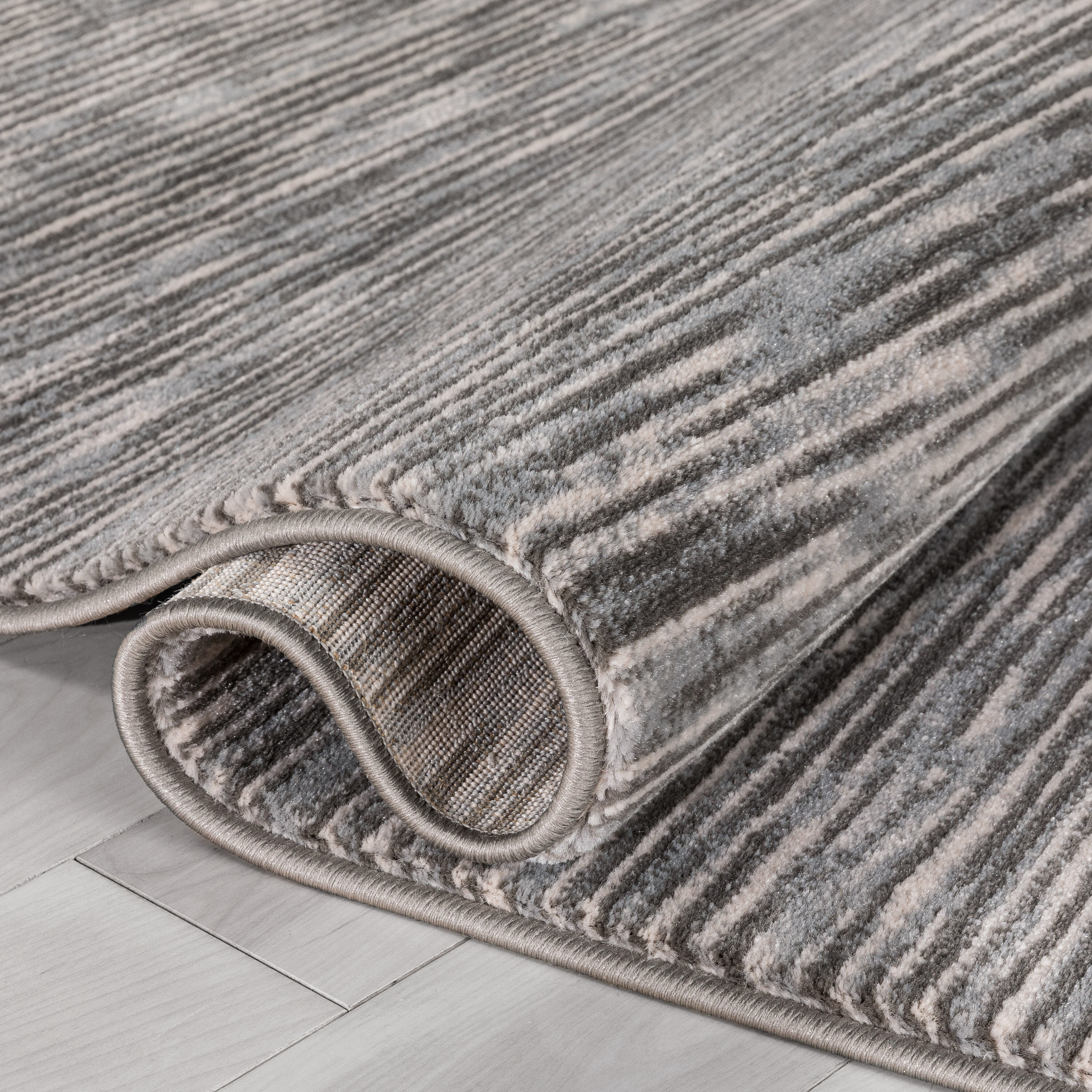 Dark Grey Striped Synthetic 5' x 7' Reversible Area Rug
