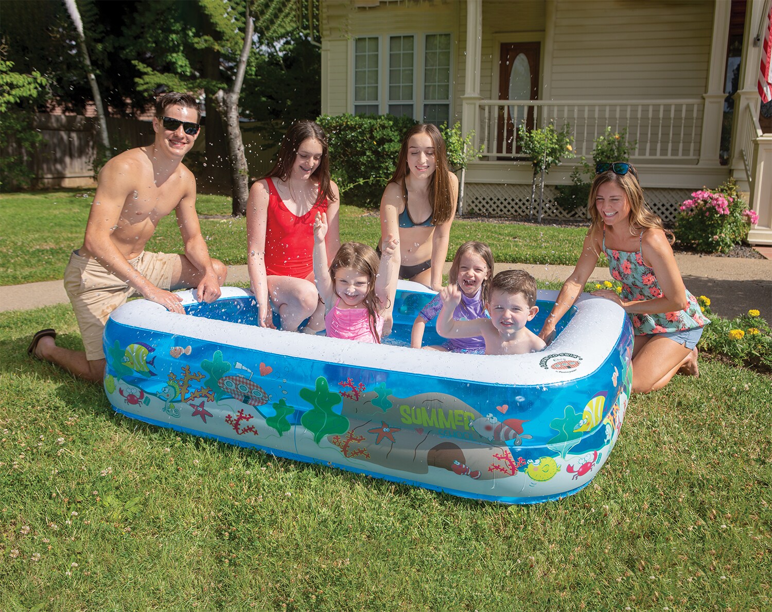 Poolmaster 81612 69-Inches L x 53-Inches W Blue Multi Rectangle Kiddie Pool
