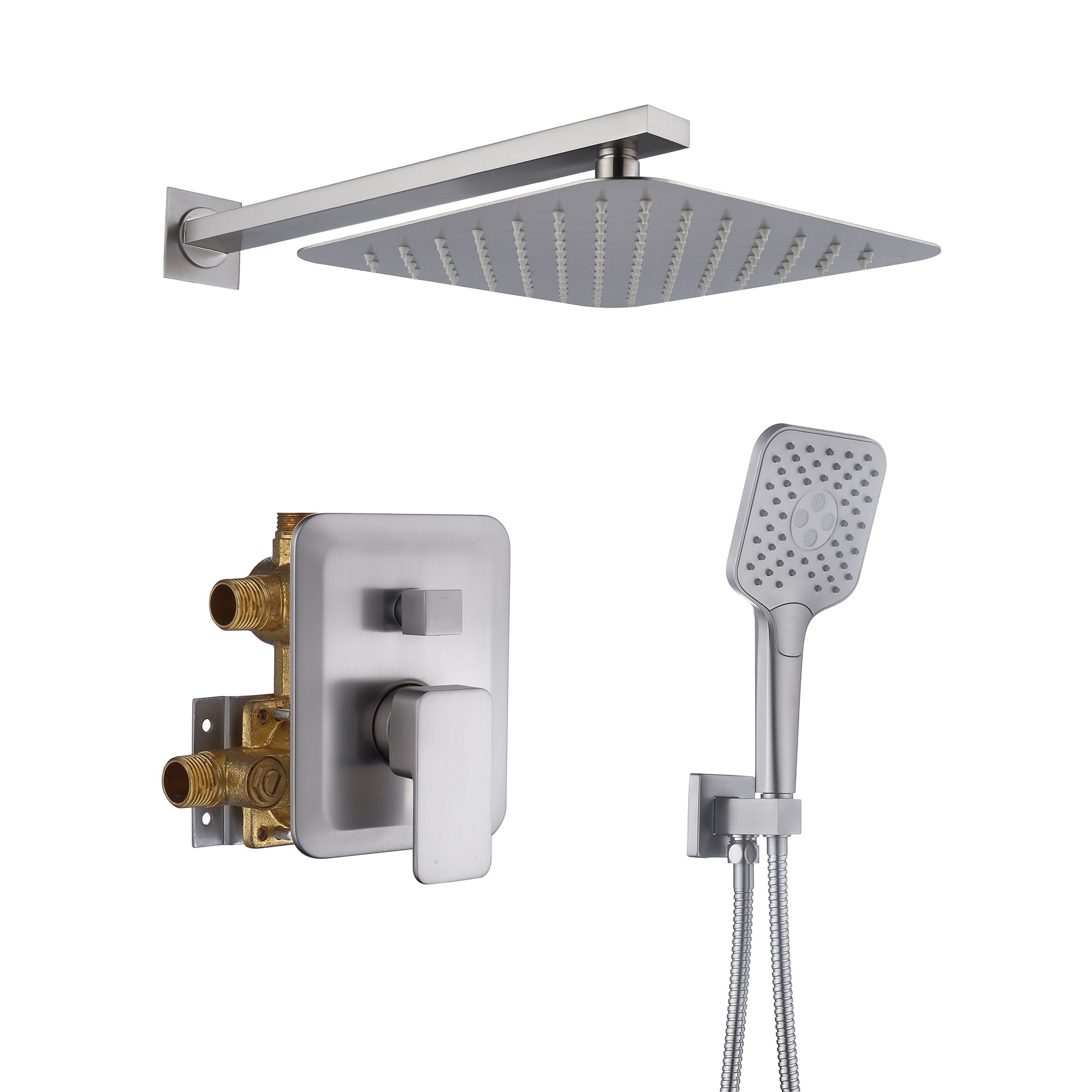 Mondawe AM-S133AC-10BN Brushed Nickel 10-in Built-In Shower Faucet System with 2-way Diverter ( Pressure-balanced Valve Included )