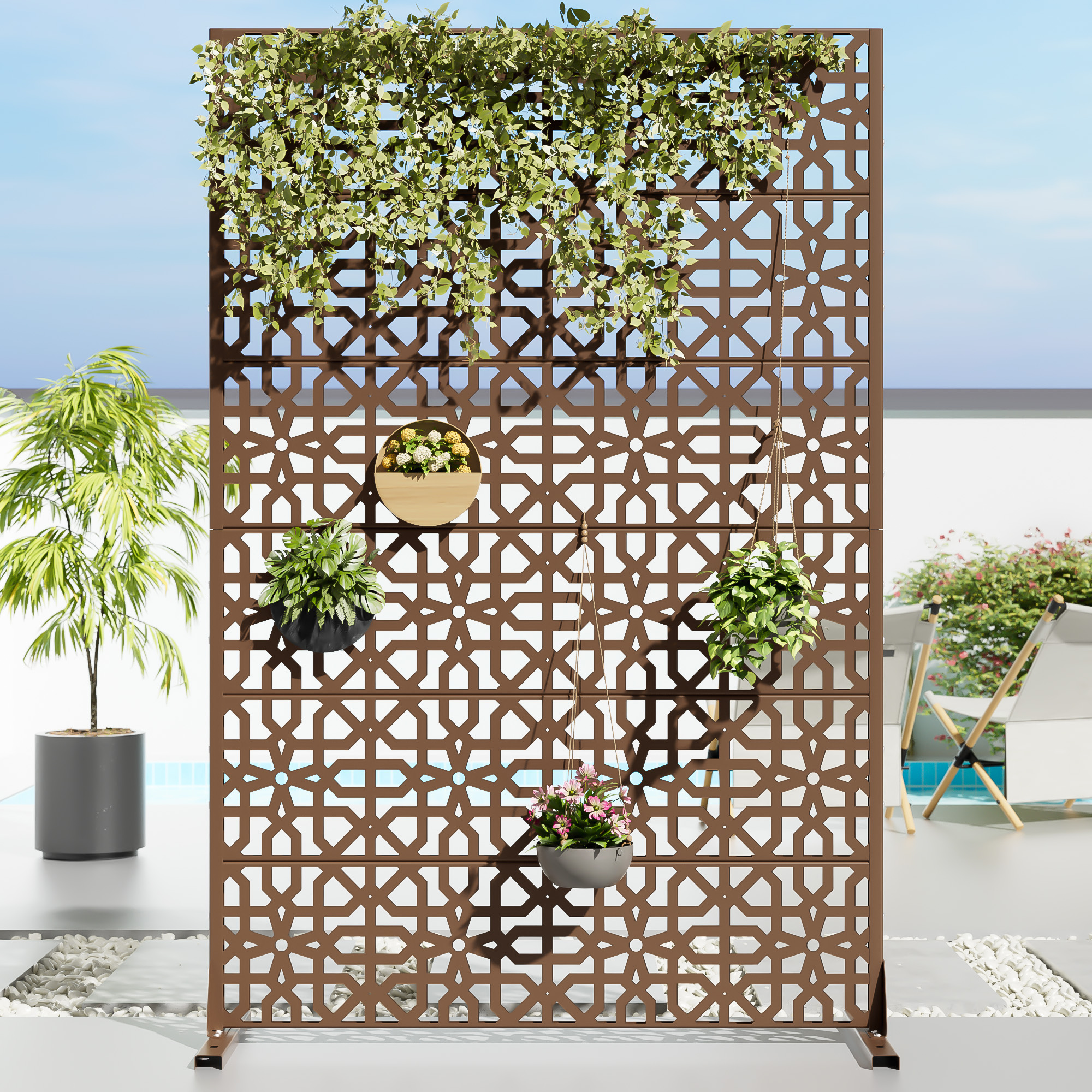 Dovelina 72-in H x 47-in W x 16-in D Metal Privacy Screen Fence Panel ...
