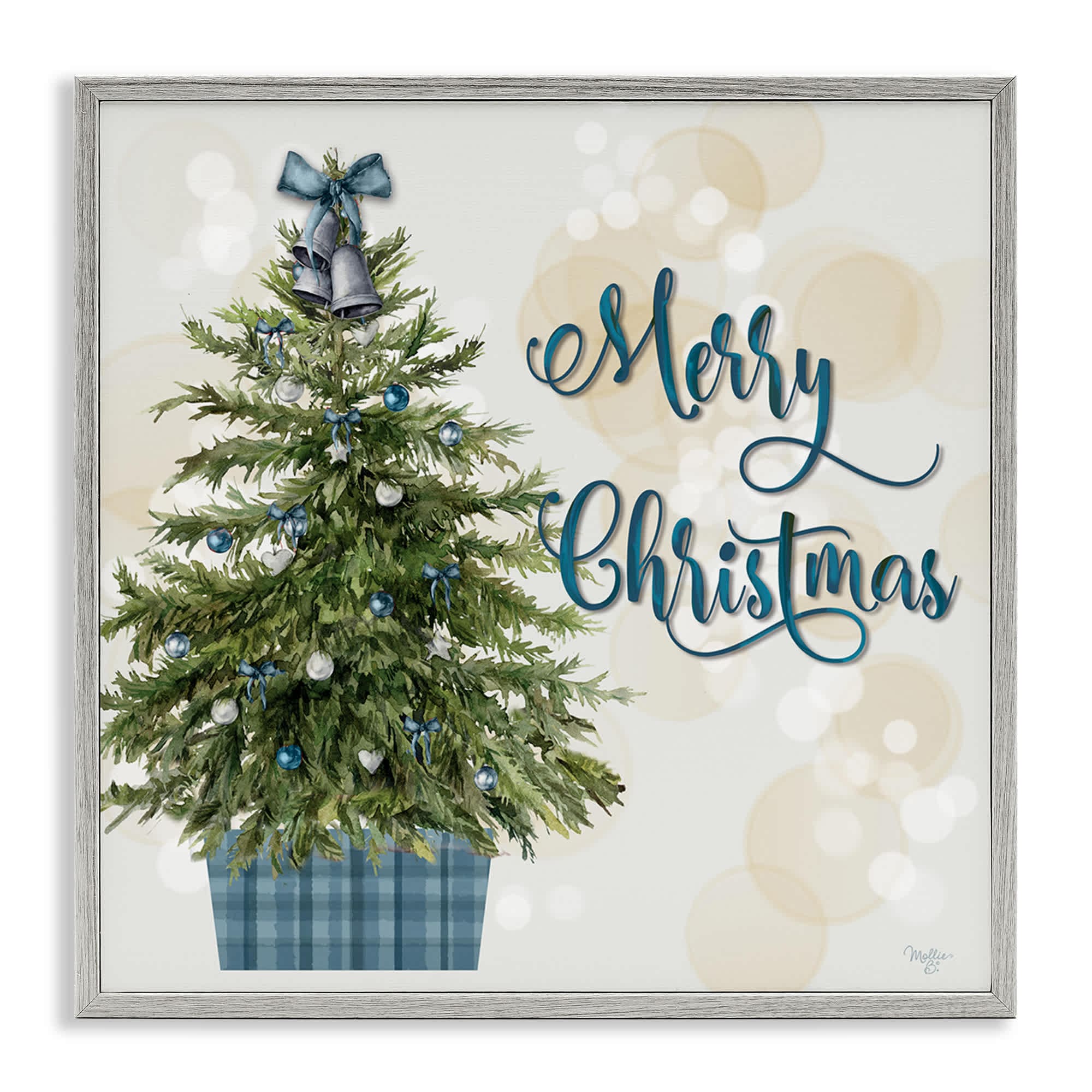 Stupell Industries BT-536-GFF-17X17 Christmas Tree in Plaid Stand Gray Framed Giclee Art By Mollie B. 17 x 17