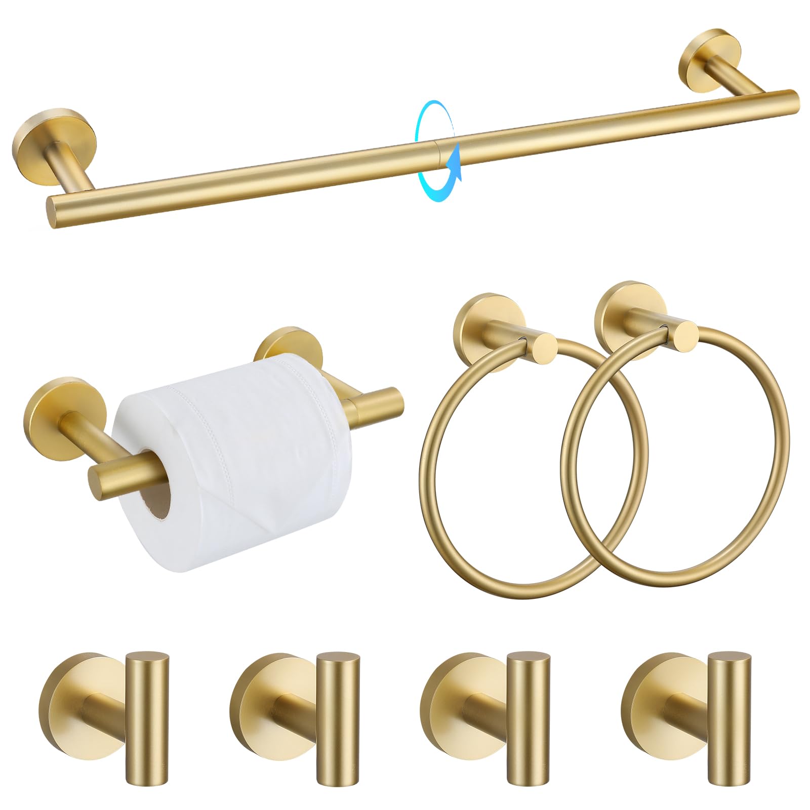 Lovav - Brushed Gold 8 Pieces Stainless Steel Brushed Bathroom Hardware Set Wall Mounted Towel Ba...