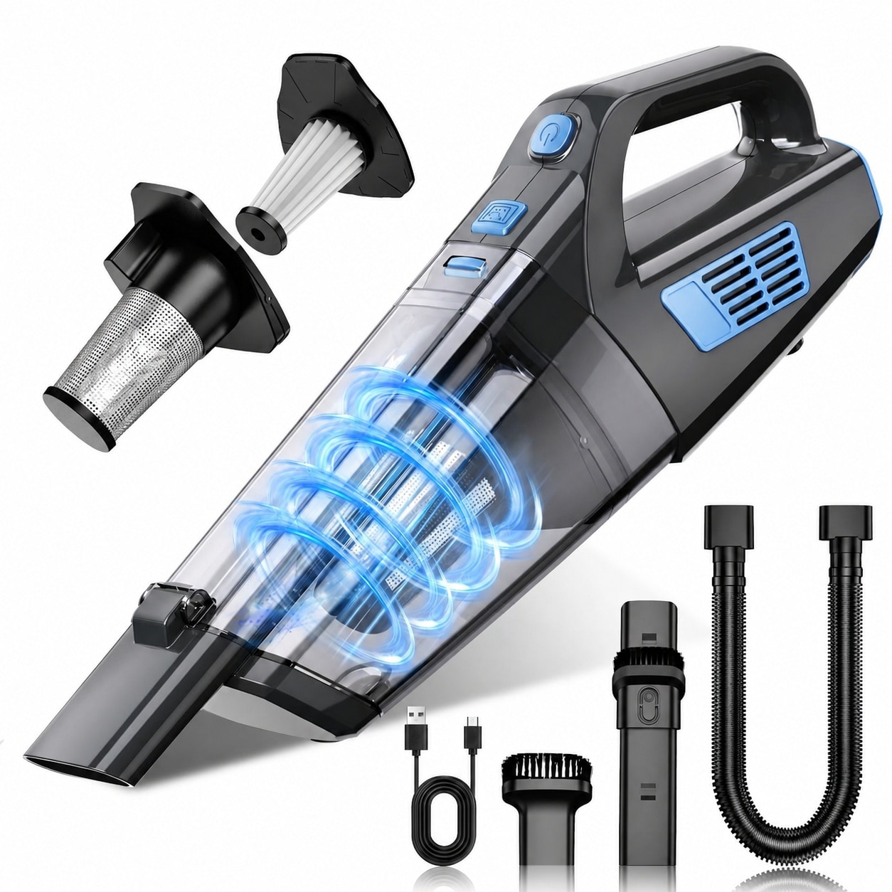 Anqtovp -  Handheld Vacuum Cordless Strong Suction Portable Cleaner Lightweight Multi Nozzle Wash...
