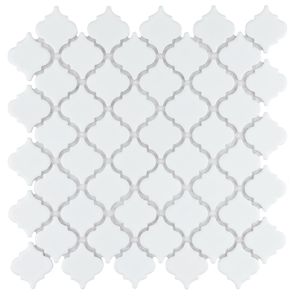 Affinity Tile FKOLTR11 Hudson Tangier Glossy White 12-in x 13-in Glossy Porcelain Stone look Arabesque Mosaic Floor and Wall Tile ( 11-sq ft Carton )