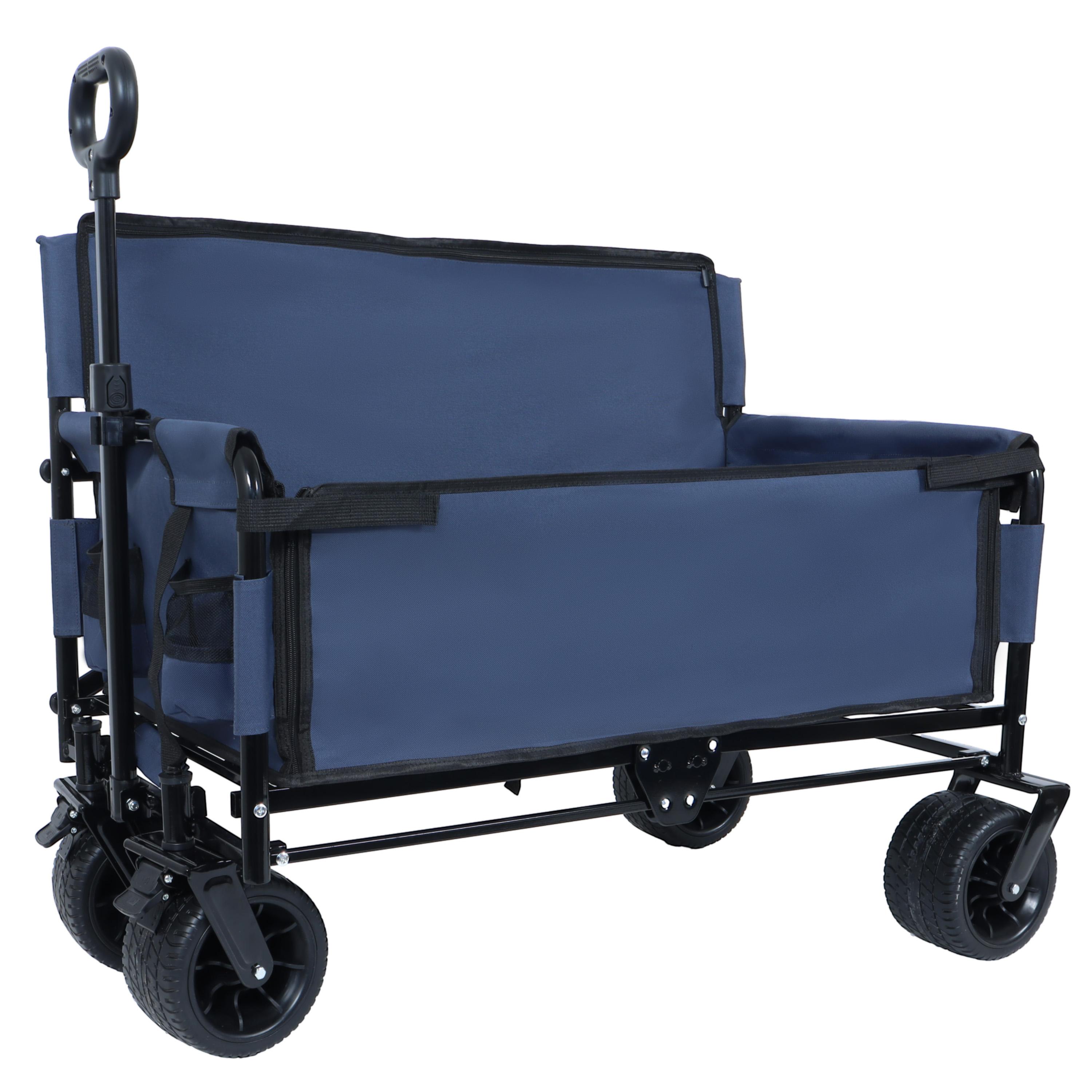 LOVMOR SF-H-W2932P283541 3-in-1 Convertible Folding Wagon Cart with Bench Seat and Storage - 500lbs Heavy-Duty Utility Wagon 180L Capacity All-Terrain Wheels for Camping Beach Sports Garden dark blue