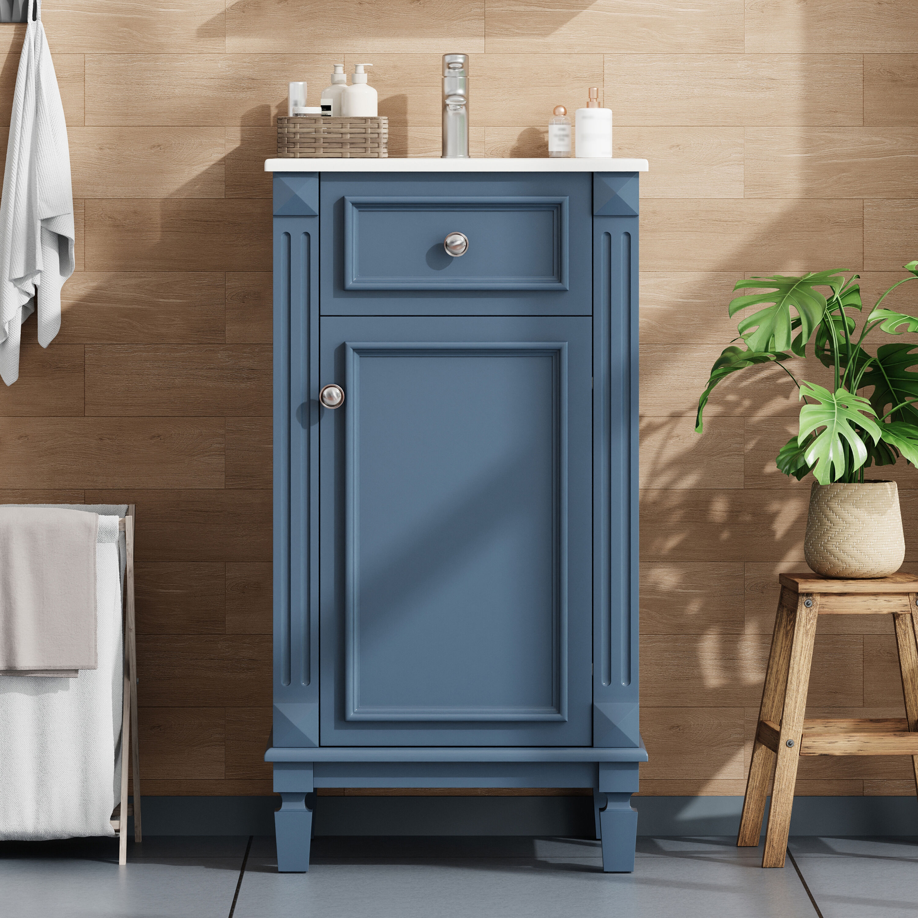 Vynxaria 18-in Blue Integrated Single Sink Bathroom Vanity with Ceramic Top