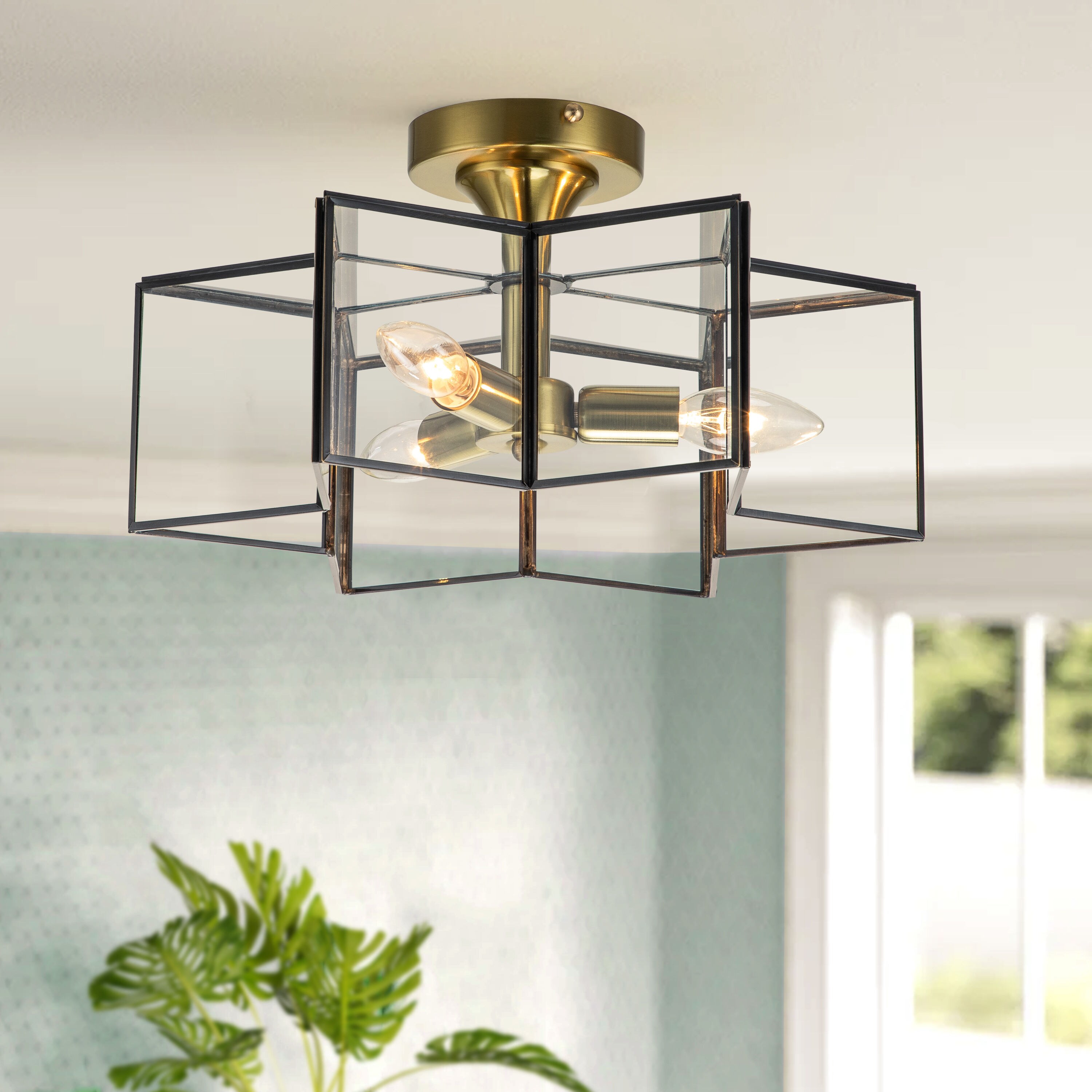 C Cattleya 3-Light 15-in Dark Bronze and Brass Led; Incandescent