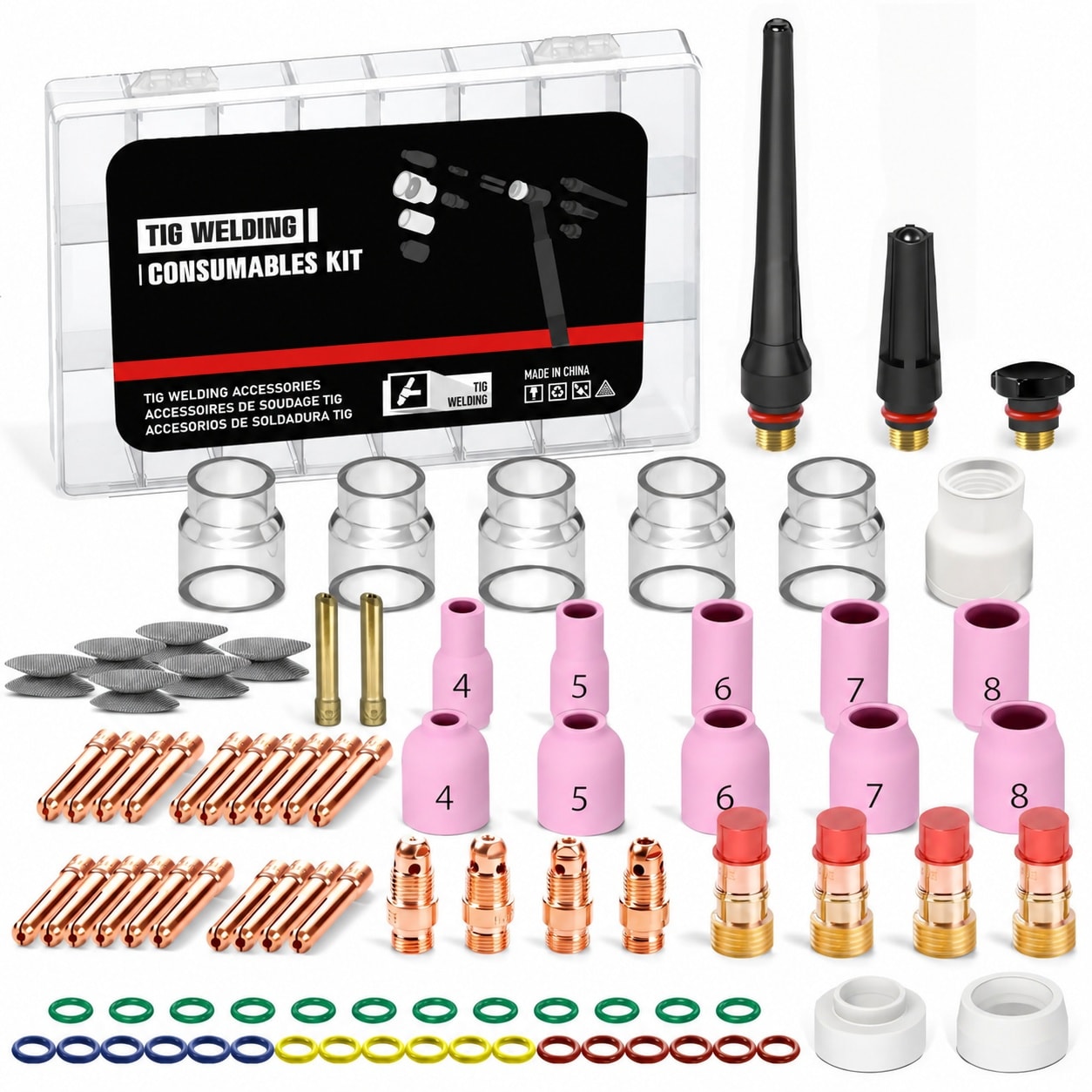 Afoxsos  87 pcs TIG Welding Accessories Kit for WP 17 WP 18 WP 26 Torch Includes 12 TIG Cups Stubby Gas Lens Glass Cup High Toughness