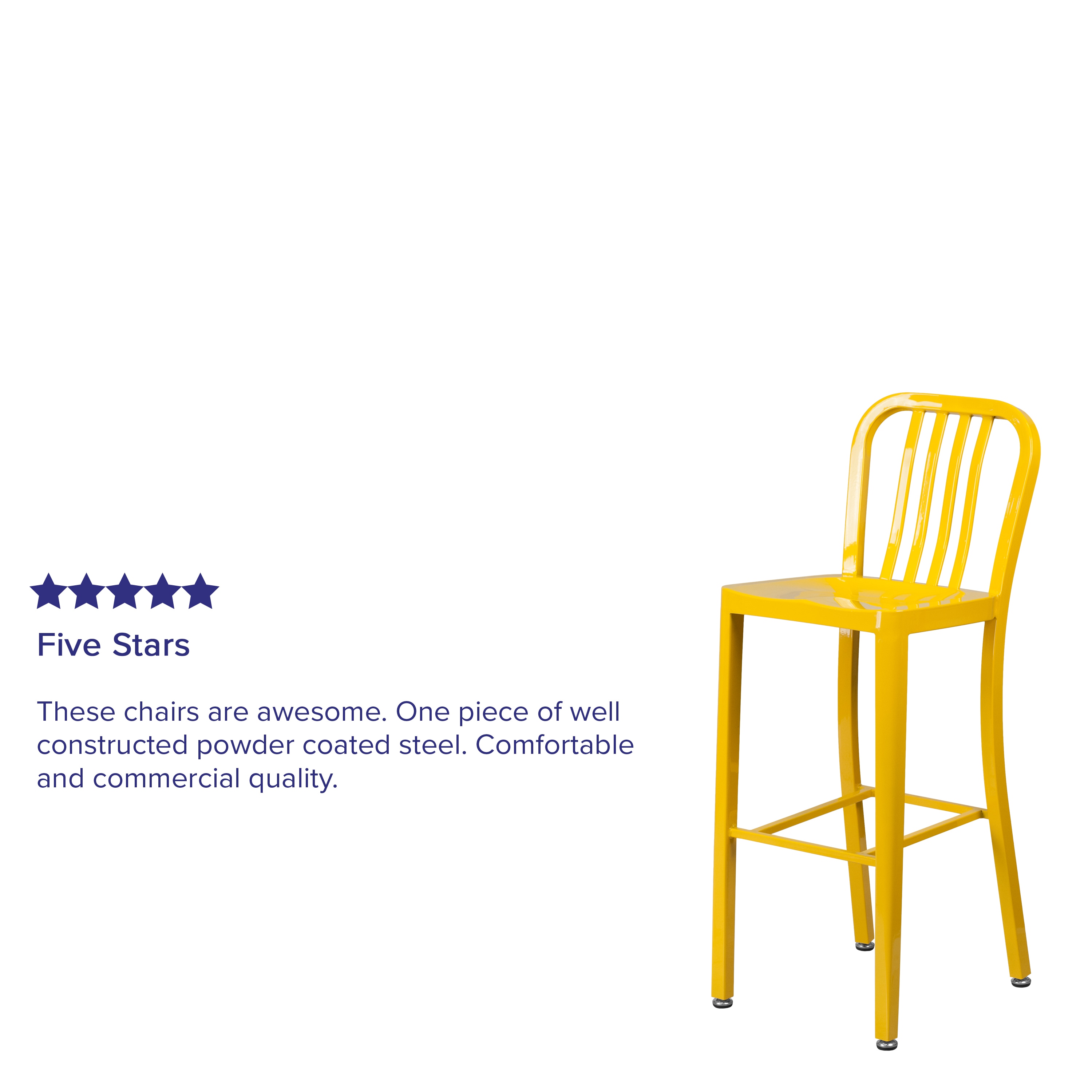 30'' Yellow Metal Indoor-Outdoor Barstool with Slat Back