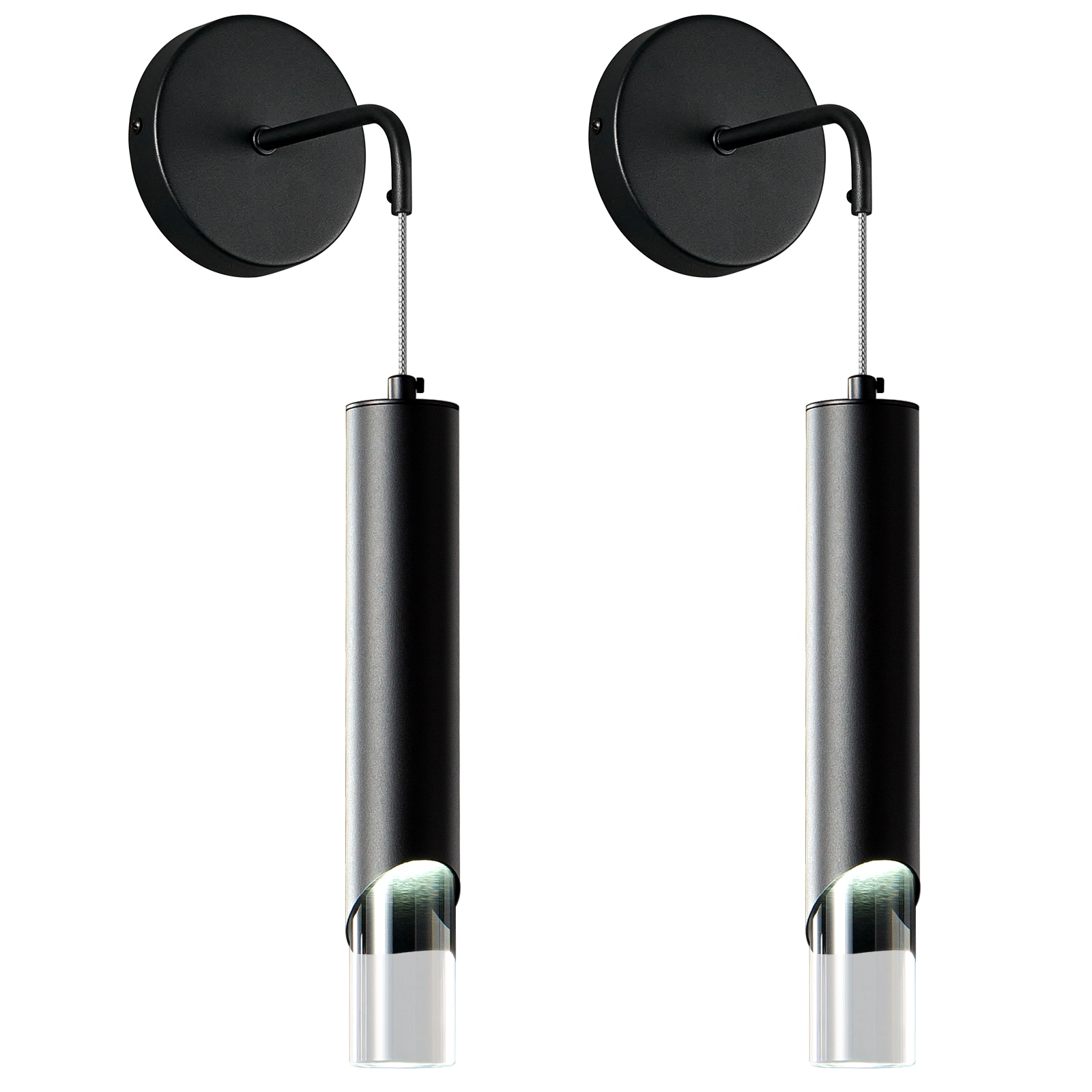 ZHLLMQ - Modern 4.72 Inch 1-Light 2 Pack Black Finish Integrated LED Vertical Cylinder Acrylic Ad...