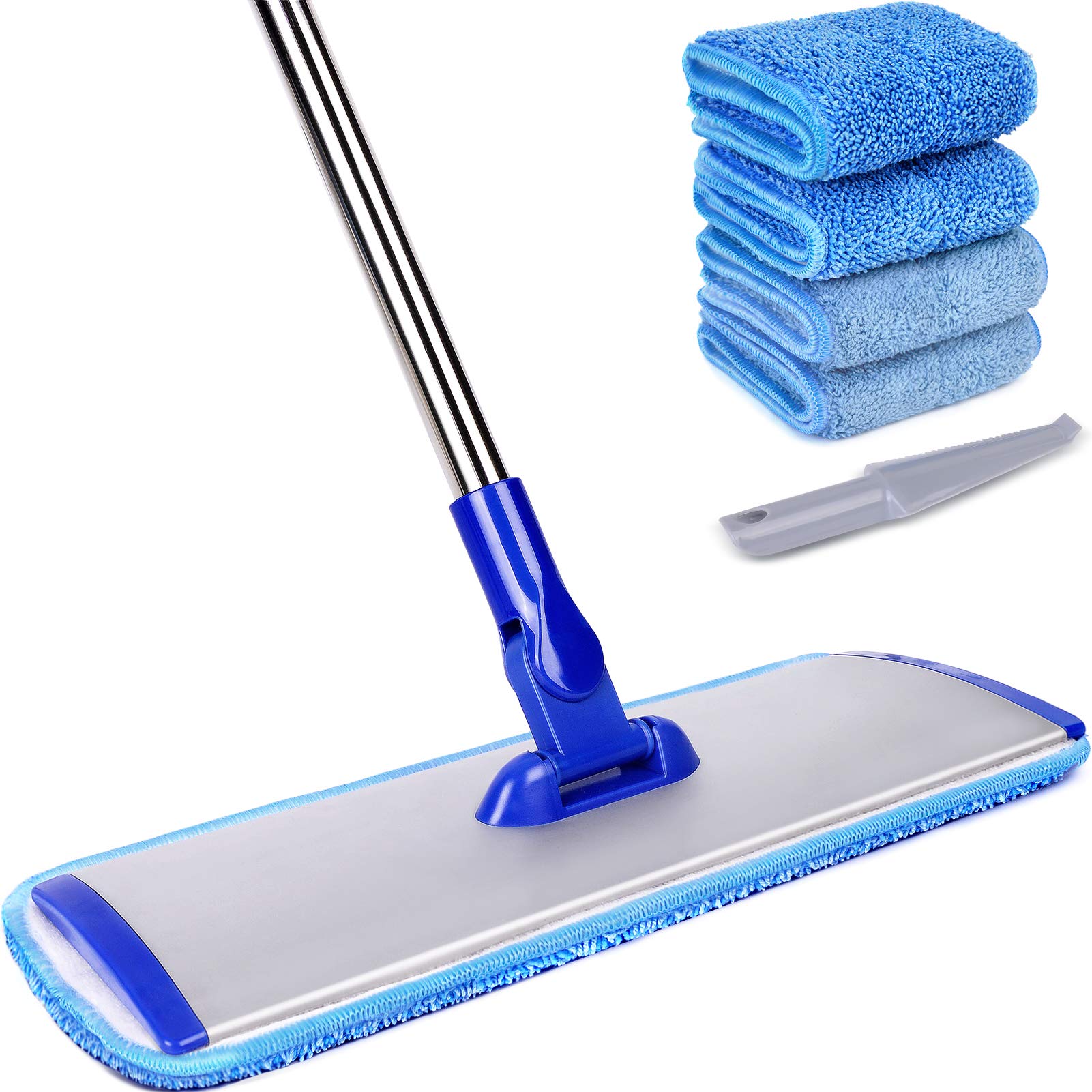 LAIFUCAM  18 Inch Microfiber Mop Floor Cleaning System Stainless Steel Handle Adjustable Length 4 Piece Washable Pad Set for Hardwood Vinyl T