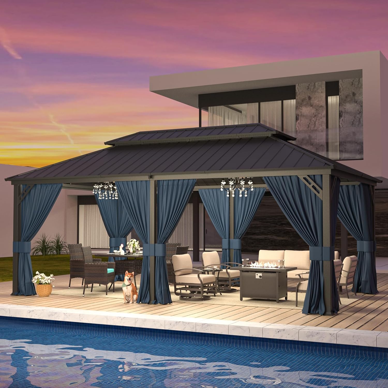 ALAULM LS-1220GAZBEO-NAVY Wood-Resin-Gazebos - View #2