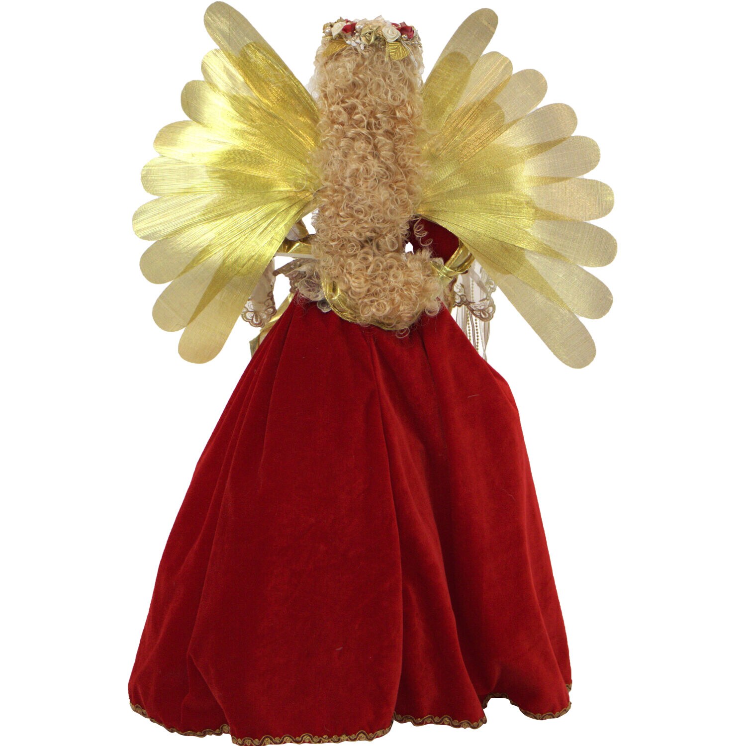 32-Inch Golden Winged Porcelain Christmas Angel Figurine with LED Lights and Music