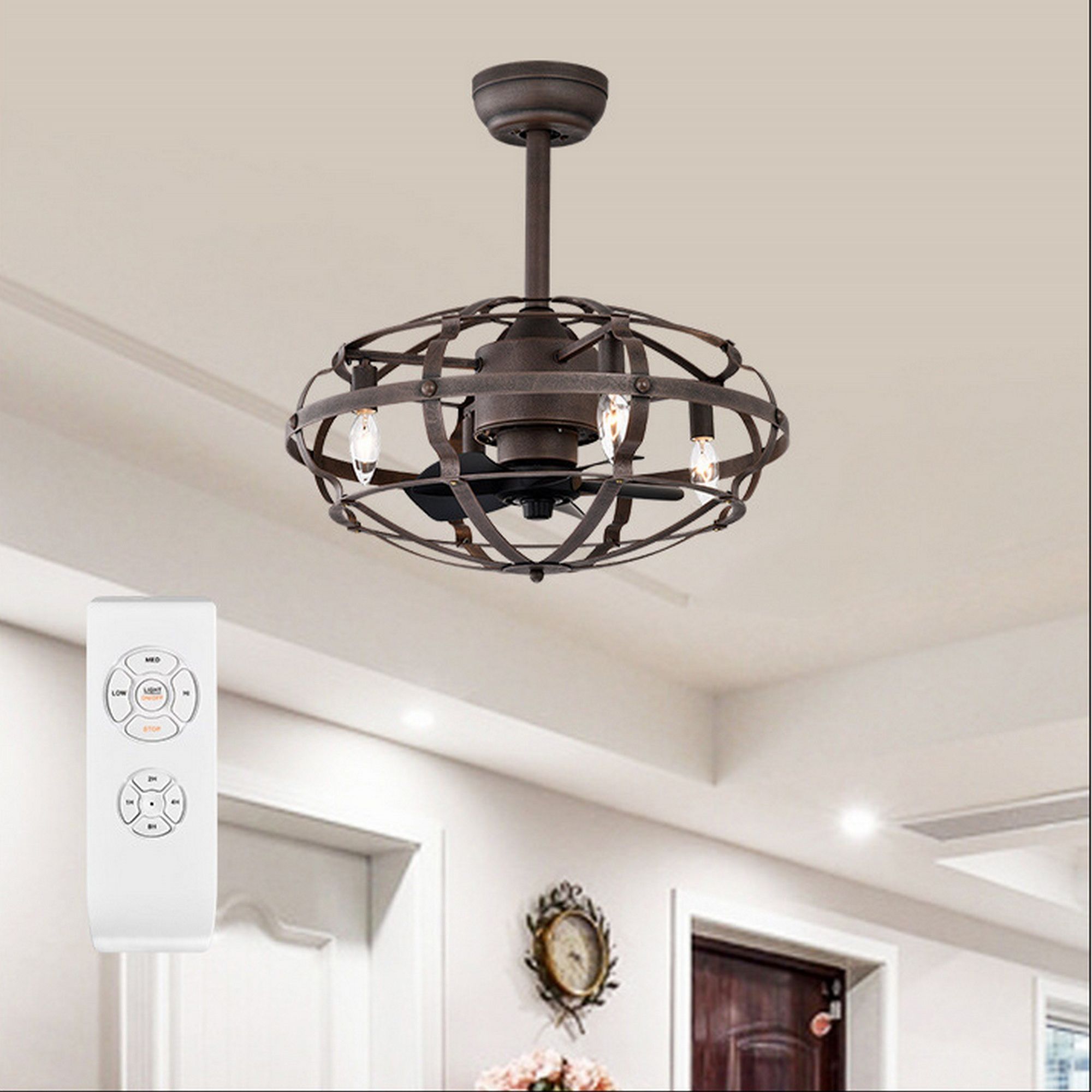 Yiekholo 20-in Antique Brown with Black Blades LED Indoor Ceiling Fan ...