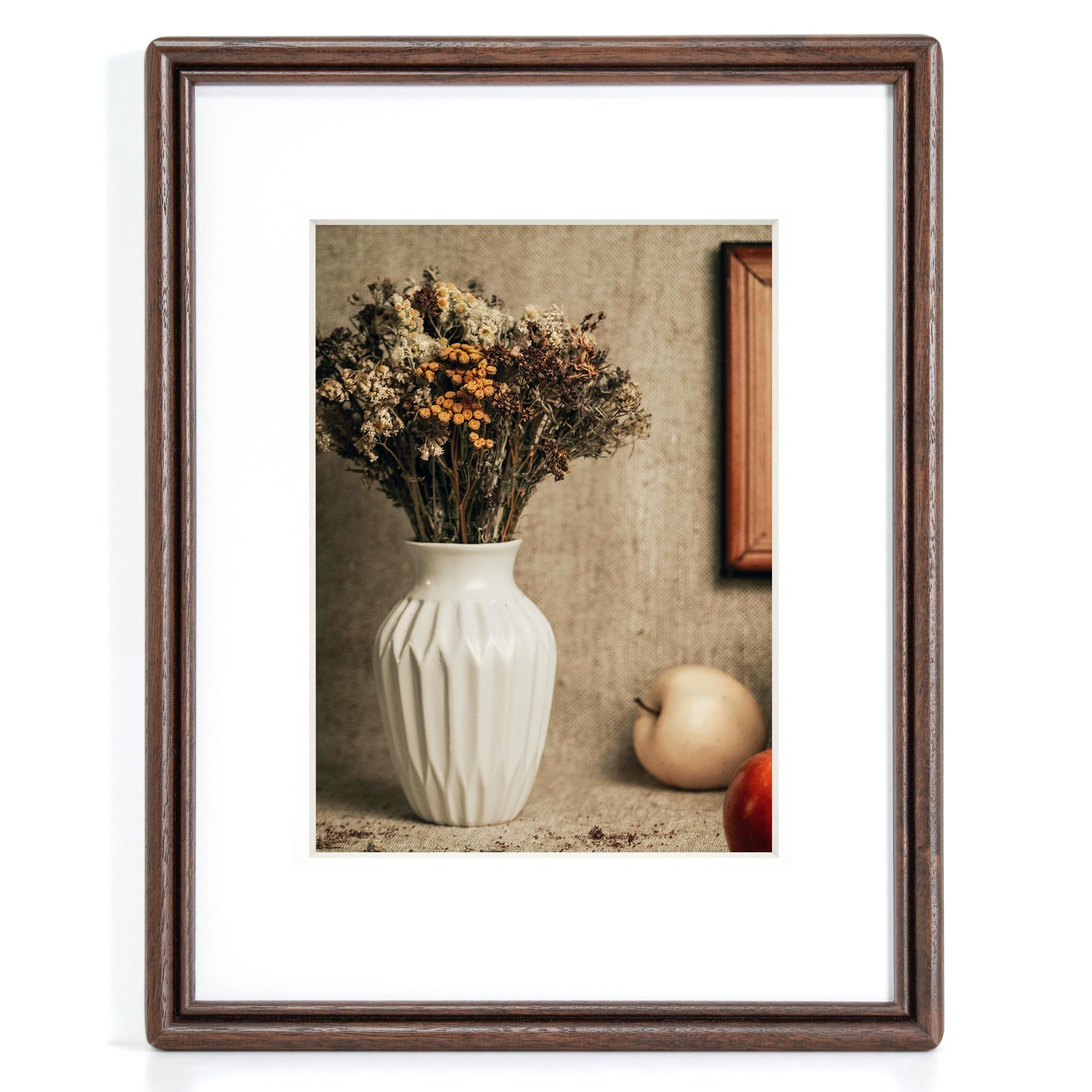 IUEST  Natural Solid Walnut Wood Picture Frame with High Tempered Glass Rounded Corner 8.5 by 11 Wooden Frame Matted to 6 by 8 Photo for Wall and