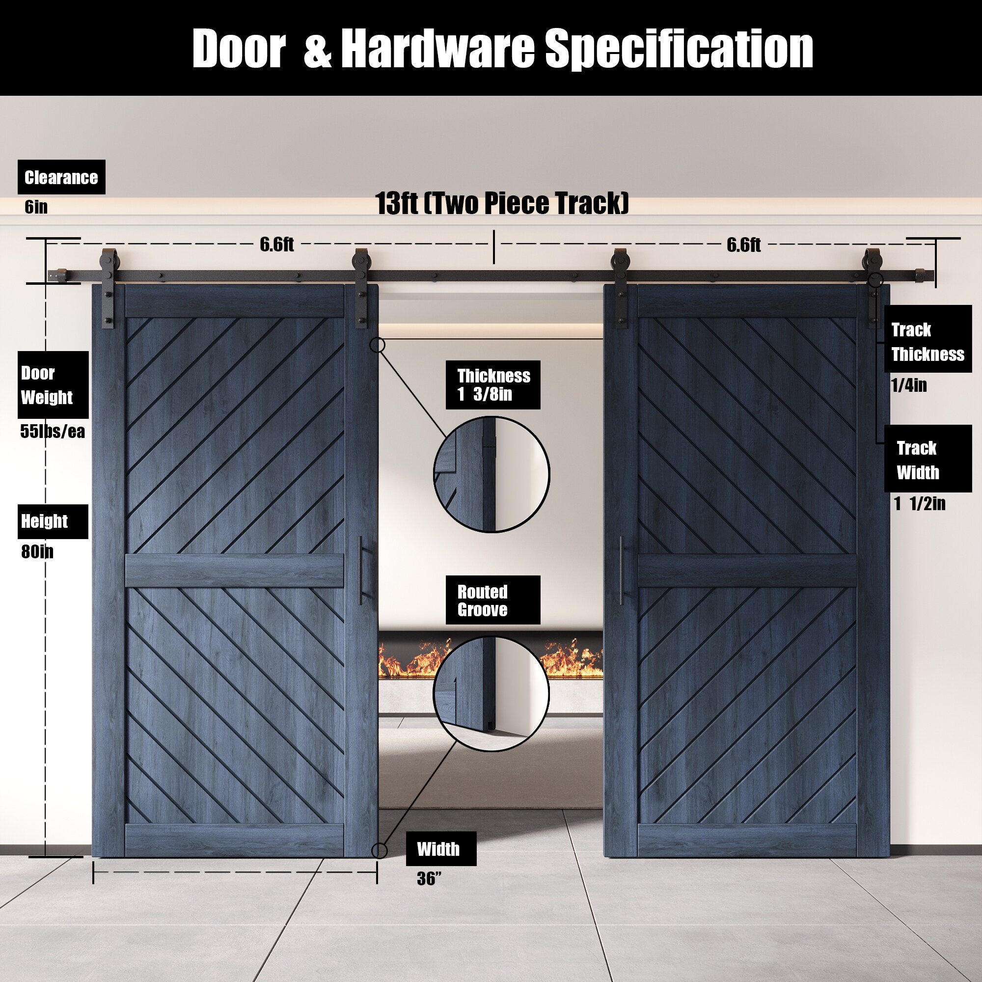 HOMACER YT2H156C-XT3-3680-NA Barn-Doors - View #2