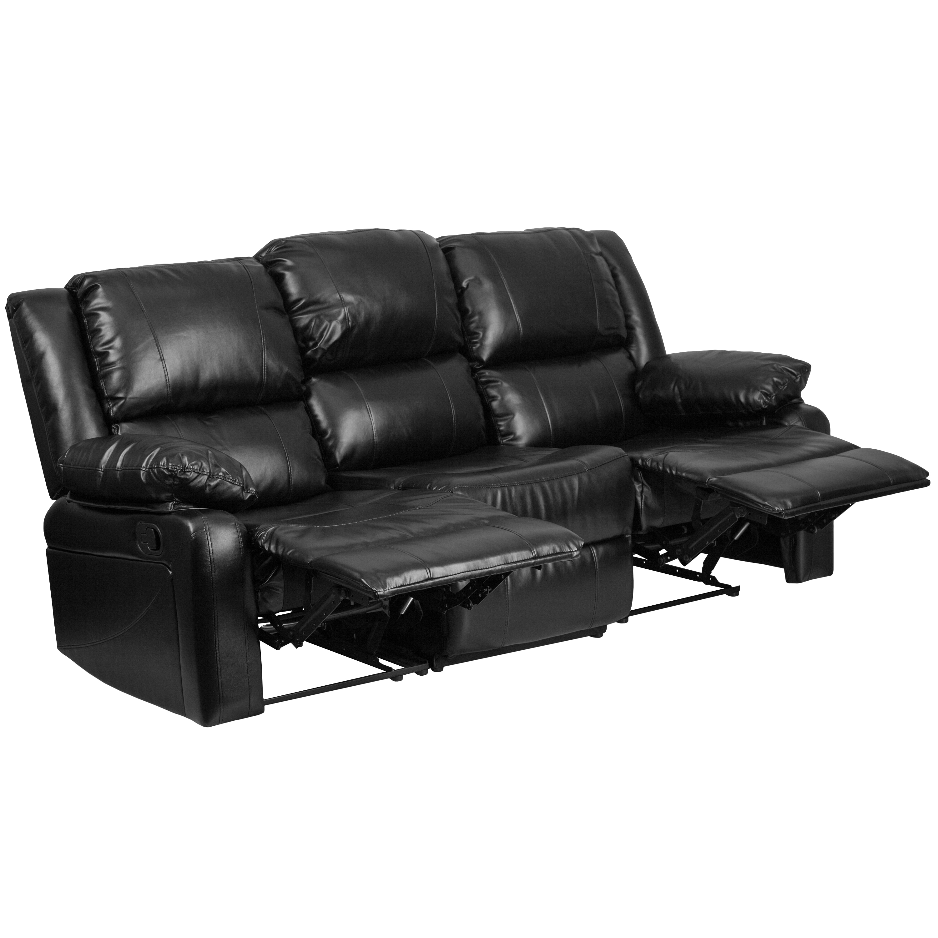 Flash Furniture Harmony Series 77-in Modern Black Leather Faux Leather  3-seater Reclining Sofa