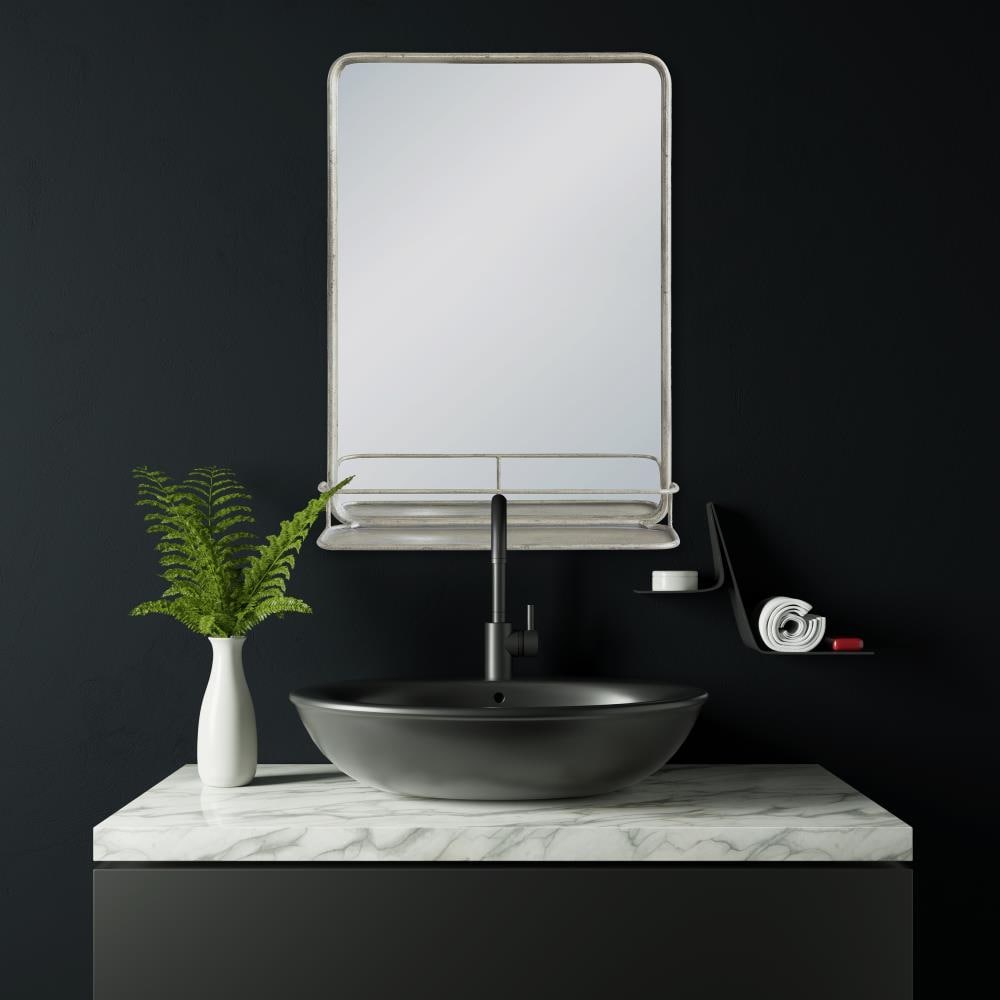 Antique Silver and Gold Rectangular Wood Vanity Mirror