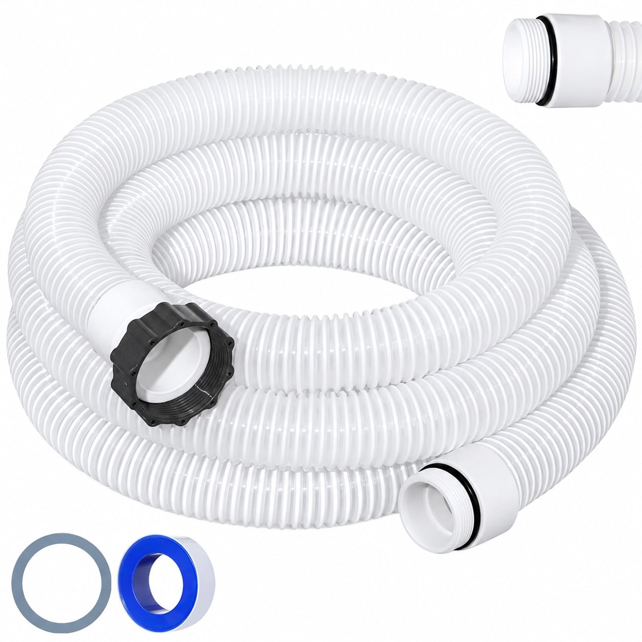Etokfoks  15 ft in EVA White Pool Hose with External Male Threads for Above Ground Pools Pump Cleaning Filter Connection