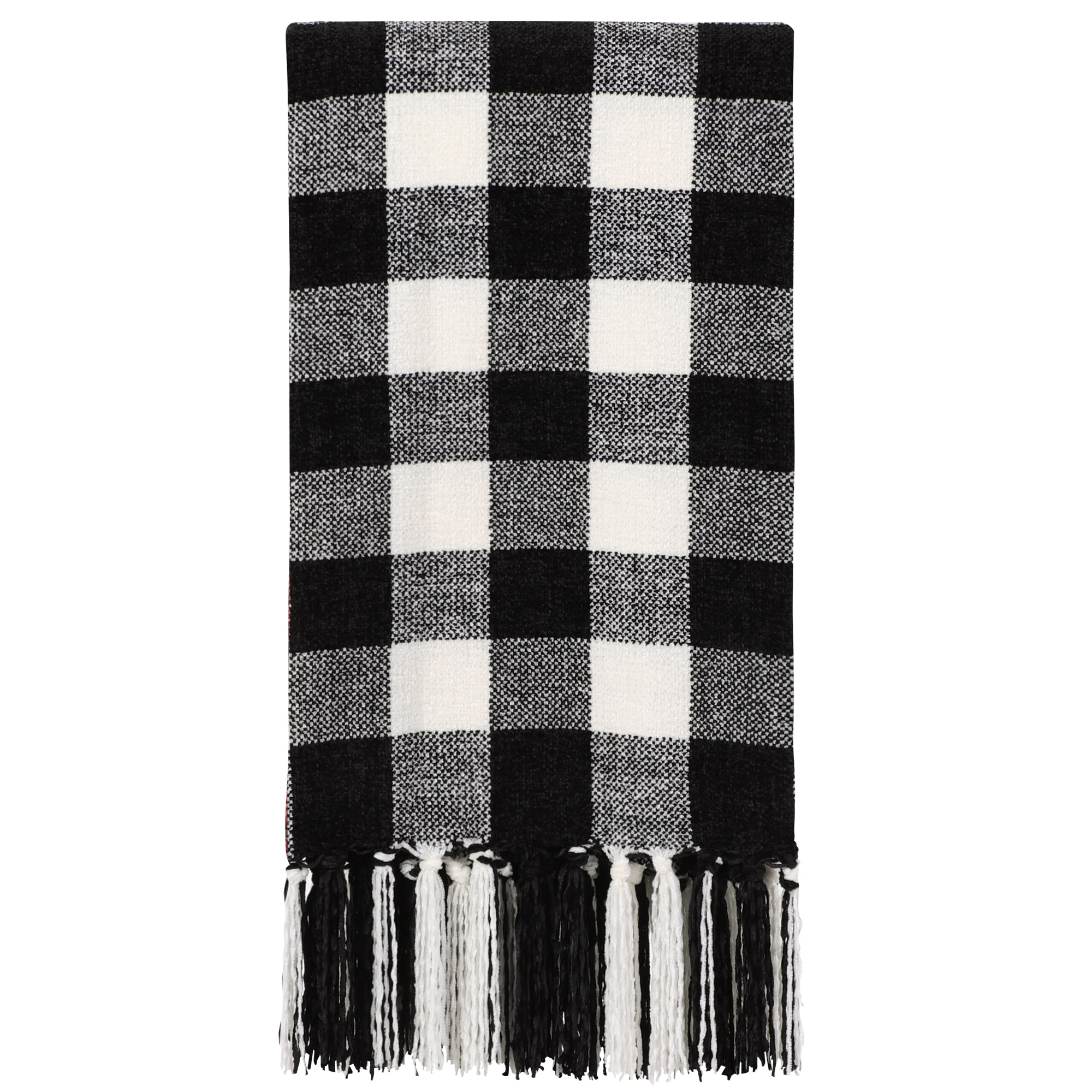 Unique Bargains Chenille Throw Blankets with Fringe Tassel Plaid Velvety Soft Throws Lightweight Throw Blanket for Couch Sofa Chair Bed Living Room (Twin Black and White)