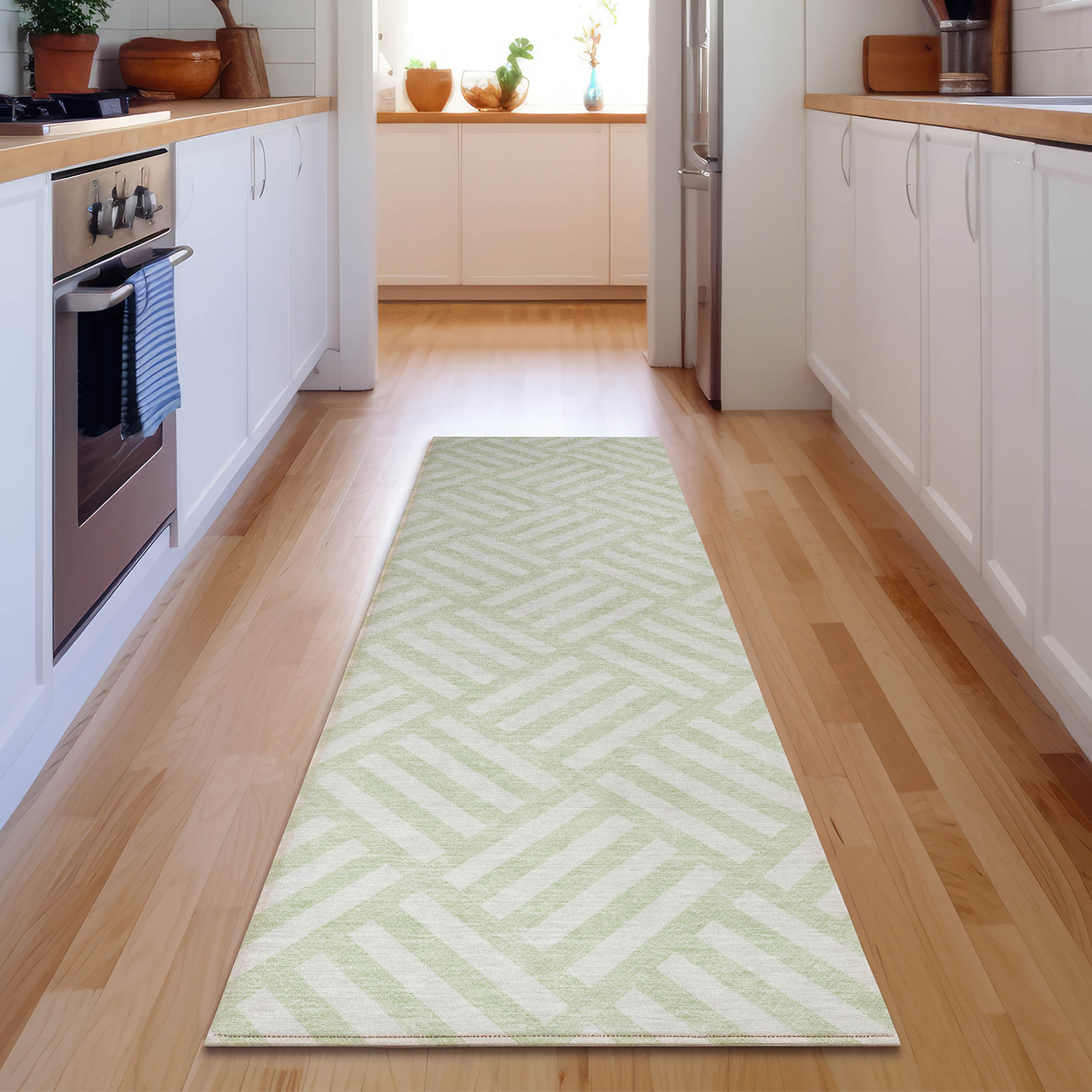 Addison Rugs AMF620MZ2X8 Mayfield AMF620MZ 2 x 7 (ft) Polyester Mint Rectangular Indoor Geometric Machine washable Runner rug