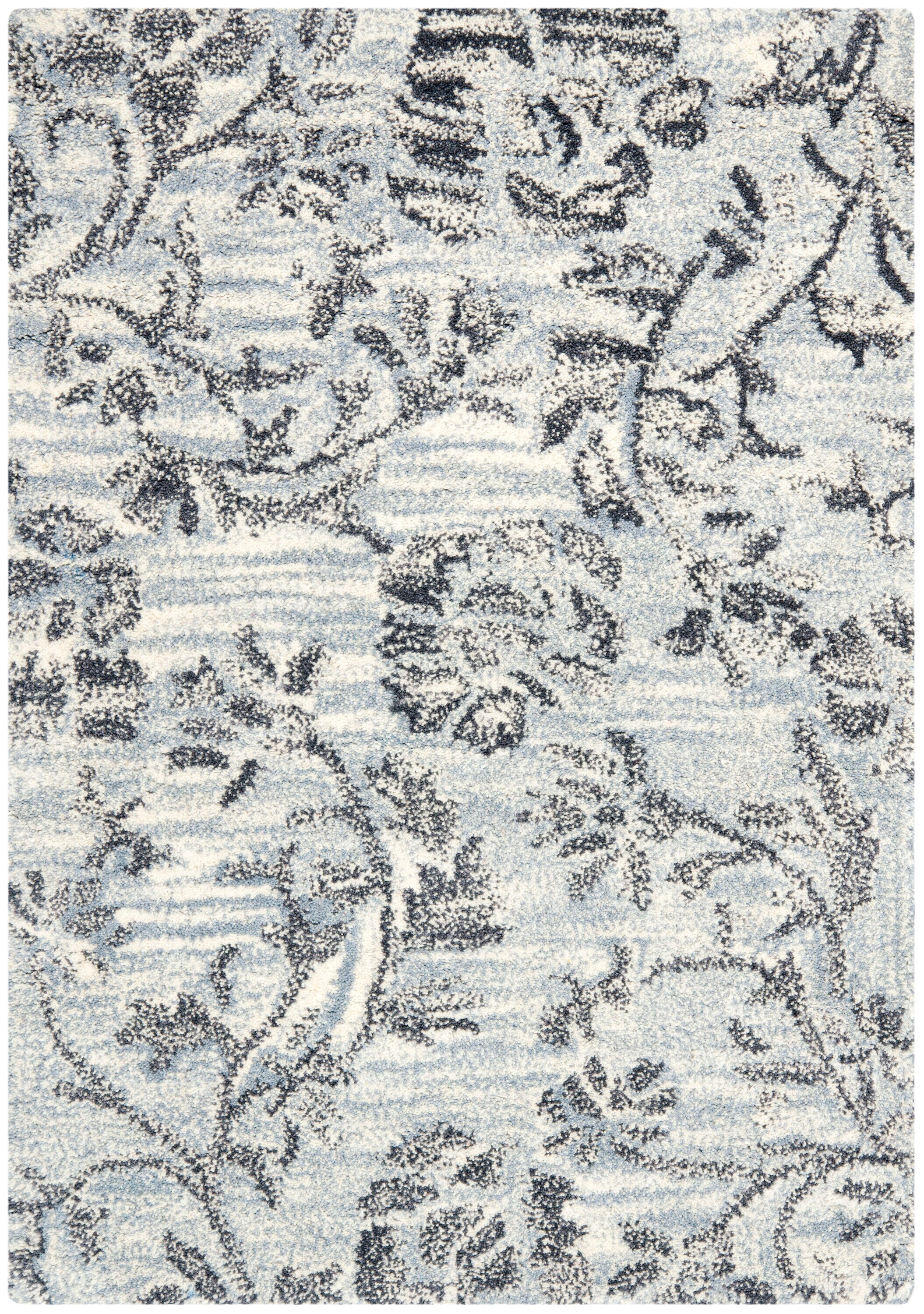 Gray and Black Hand-Tufted Wool Floral Area Rug 2' x 3'