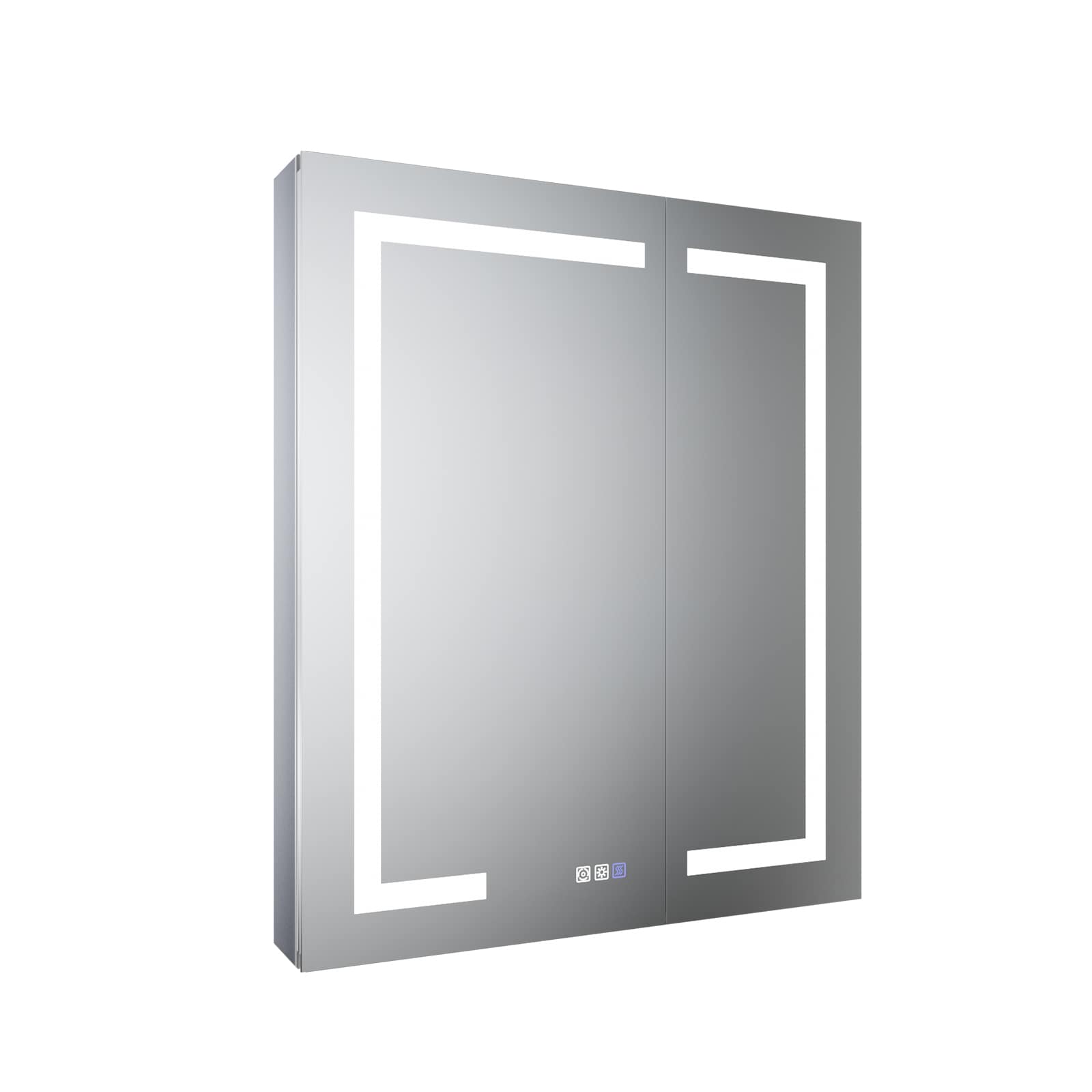 ExBrite 30-in W x 36-in H Lighted LED Fog Free Surface/Recessed Mount Silver Mirrored Rectangle Soft Close Medicine Cabinet with Outlet