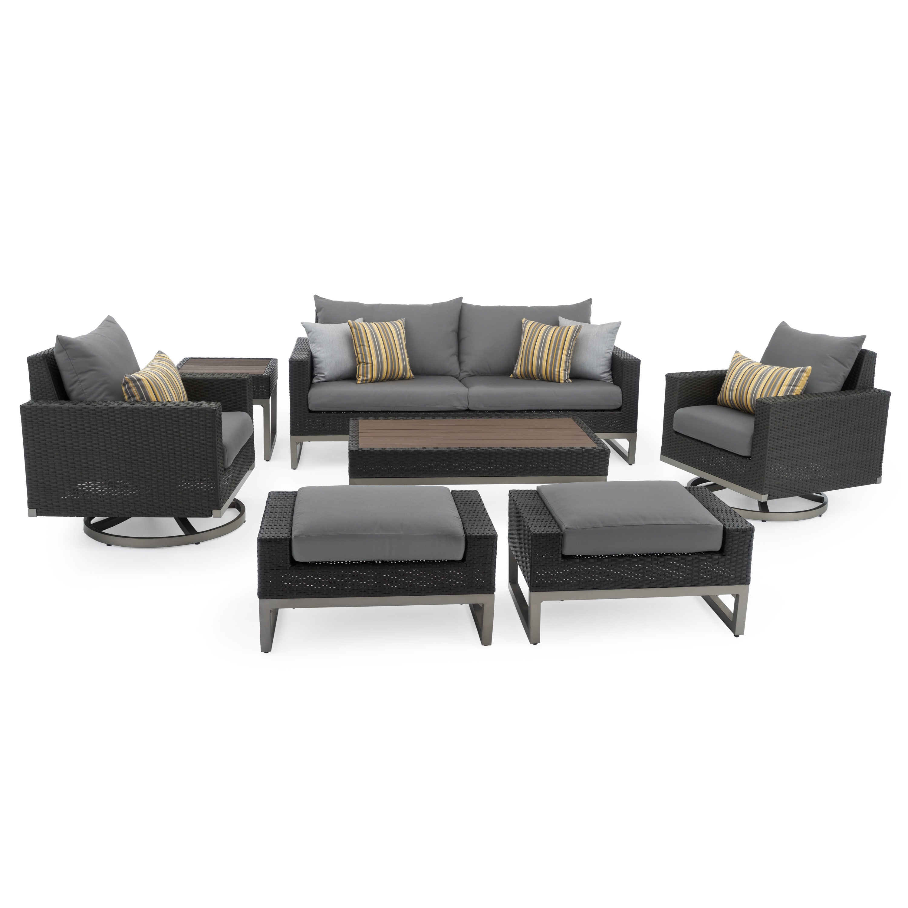 RST Brands OP-PESS7MMILOECHRK Milo 7 -Piece Wicker Patio Sofa Conversation Set with Gray Sunbrella Cushions