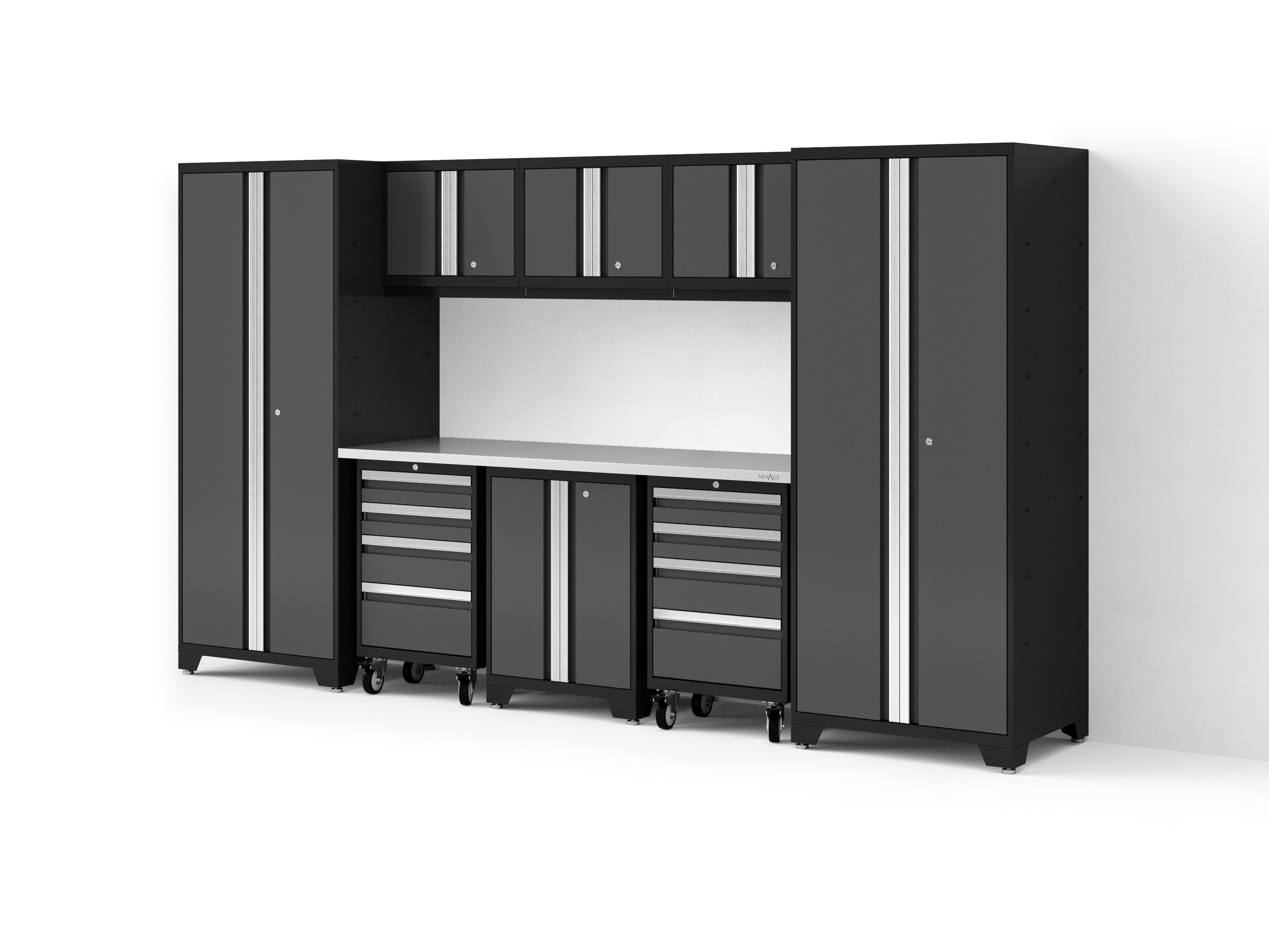 NewAge Products 132-in W x 76.75-in H x 24-in D 8-Cabinets Steel Garage Storage System
