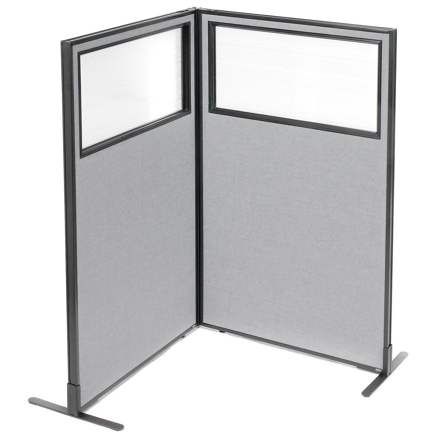 Global Industrial 695022GY 36-14-inW x 60-inH Freestanding 2-Panel Corner Room Divider with Partial Window Gray