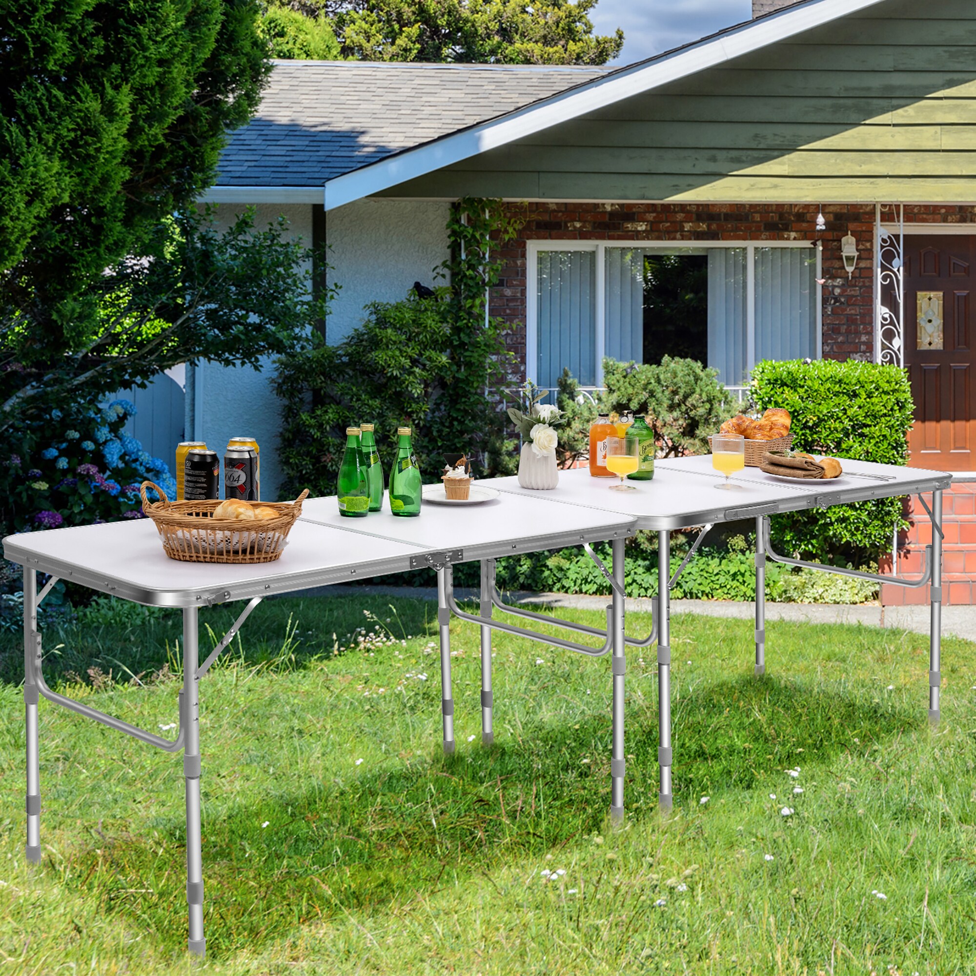 Costway 48 In White Cast Aluminum Rectangle Folding Picnic Table In The   63844836 