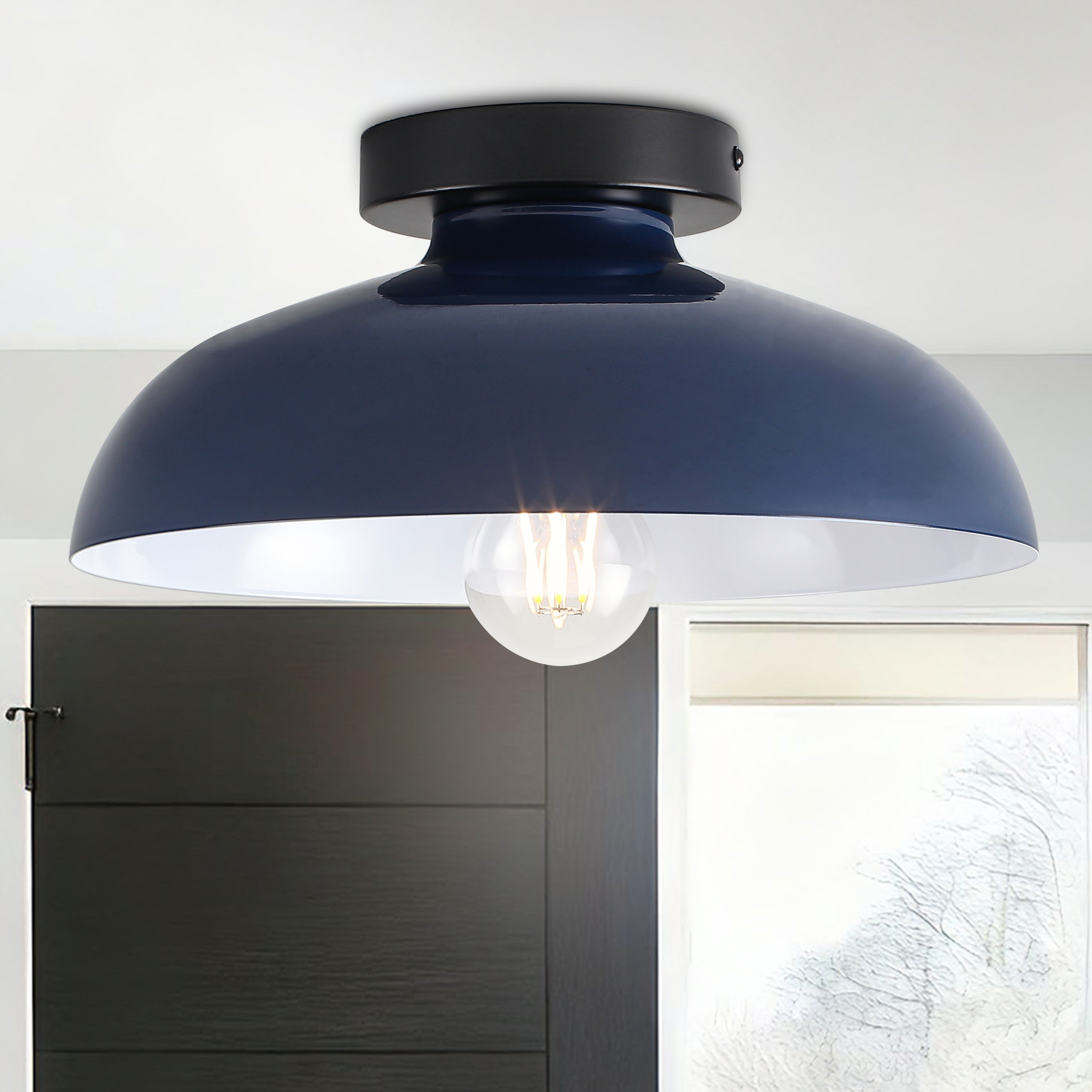 GZJunYo 1-Light 11.8-in Navy and White Semi Flush Mount Light in