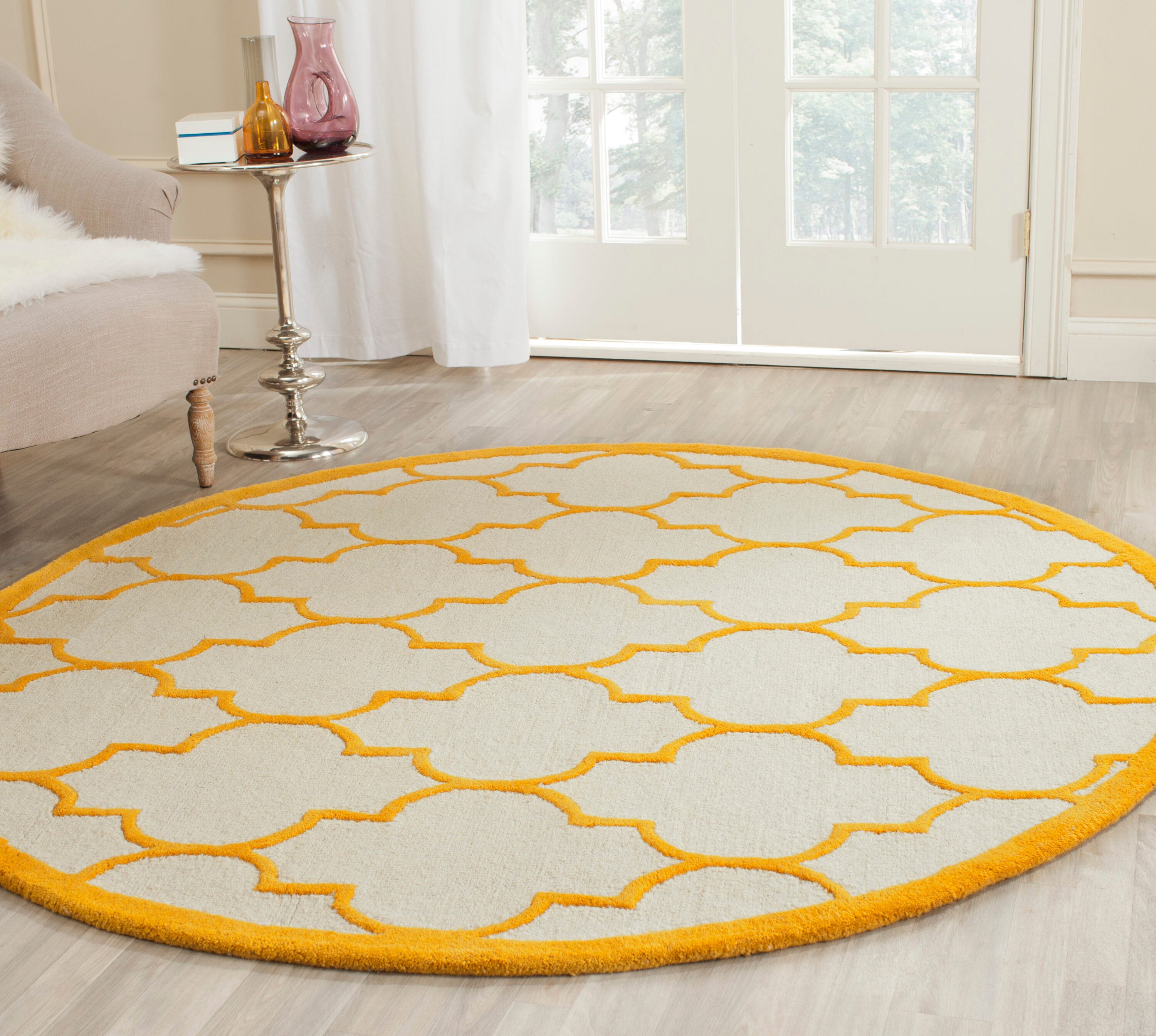  Cambridge 134 Ivory/Gold Contemporary 6ft x 6ft Round Rug
