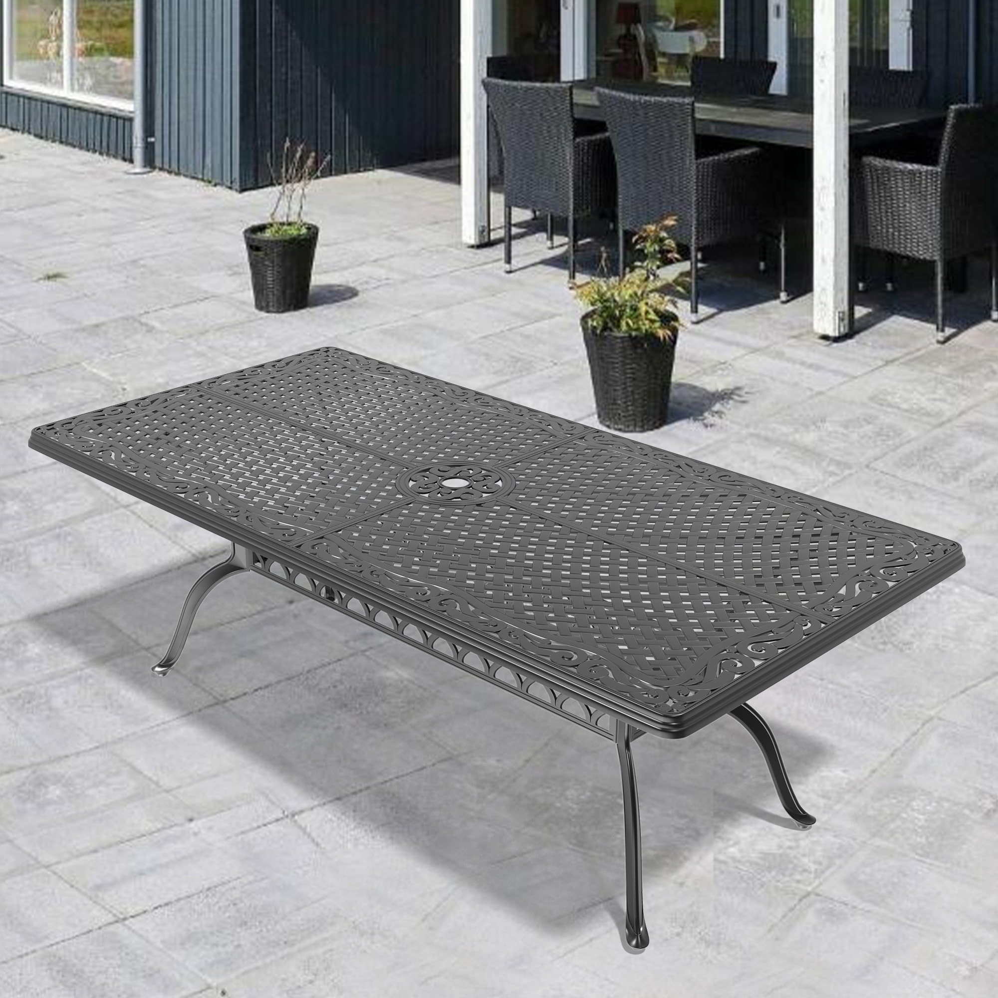 nicesure SLBK1175 Dining Table Rectangle Outdoor Dining 41.34-in W x 82.68-in L with Umbrella Hole