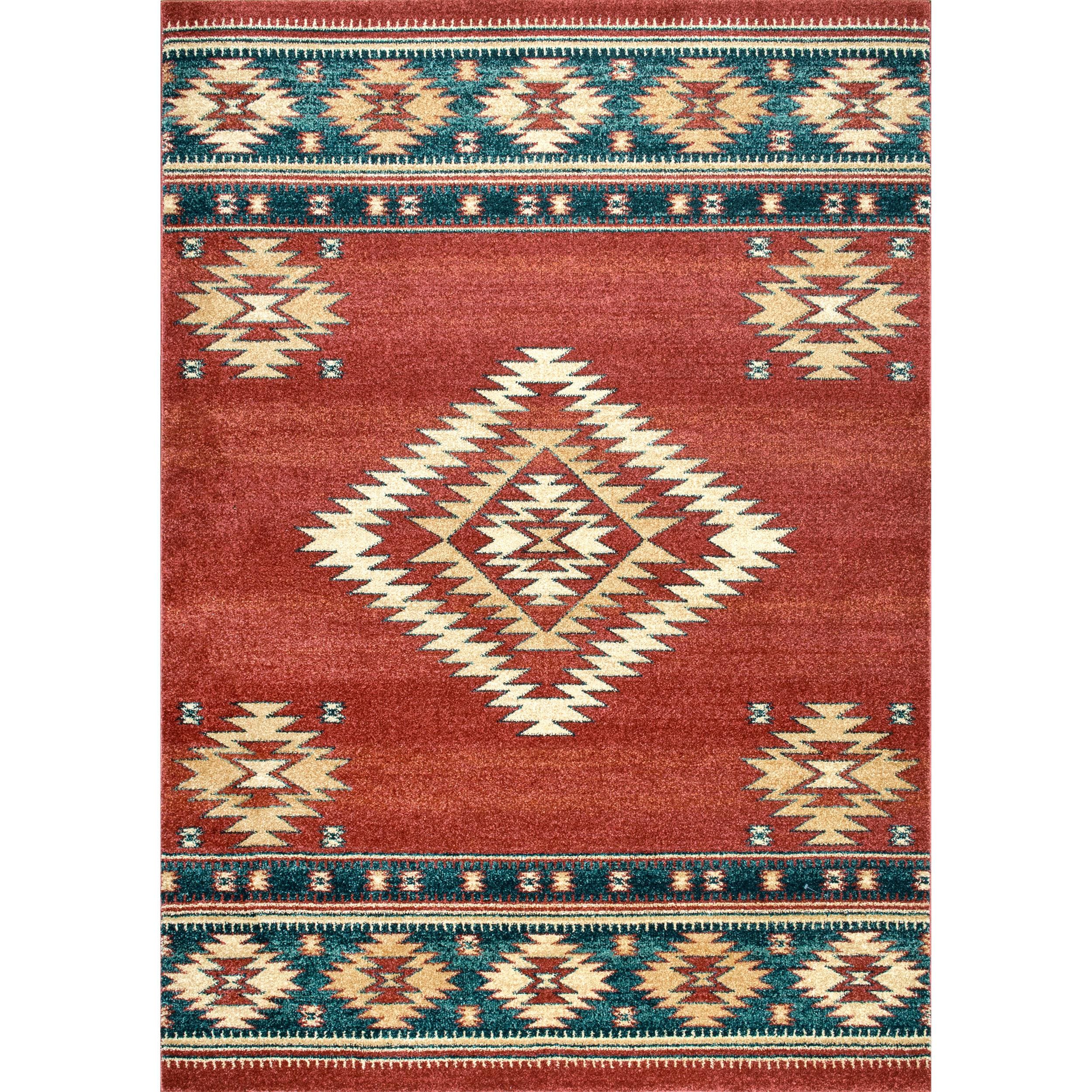 Margene Red and Blue Southwestern Diamond Runner Rug 2' 6" x 6'