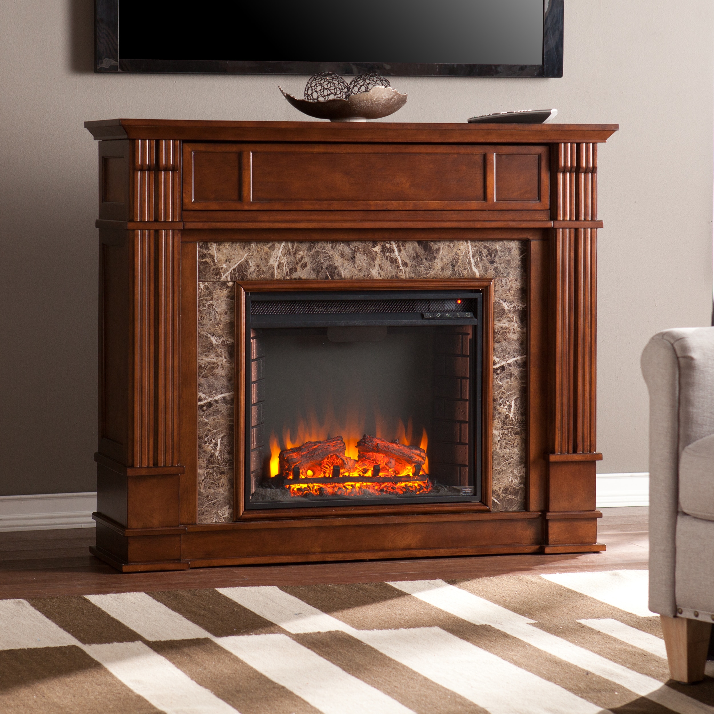 Safavieh Highgate Faux Stone Electric Media Fireplace/Whiskey Maple