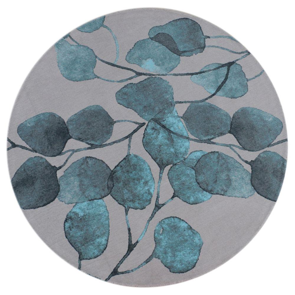 Zig Zag 12342126 Ficus Turquoise Round Indoor Floral/Botanical Area Rug
