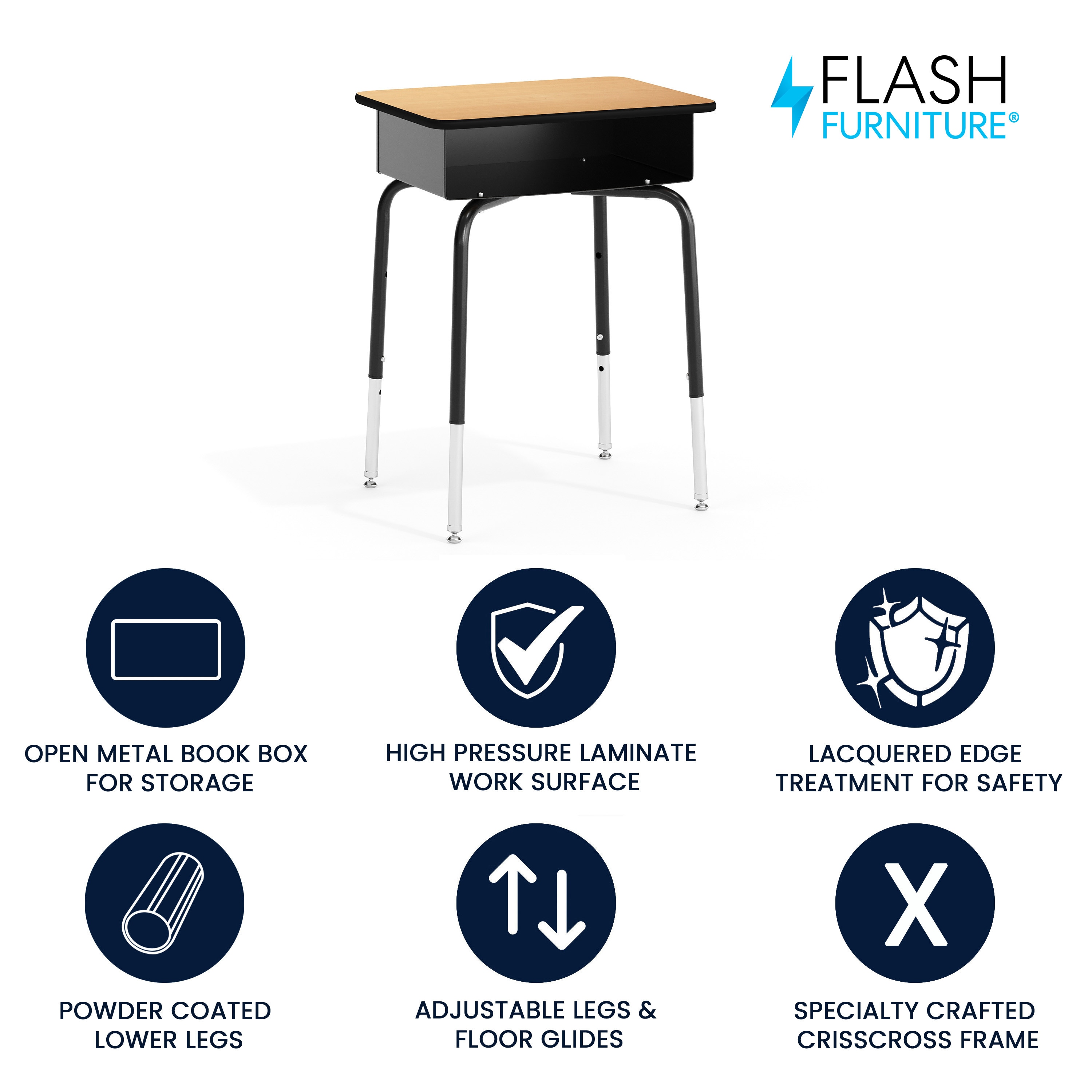 Adjustable Height Black and Natural Wood Student Desk