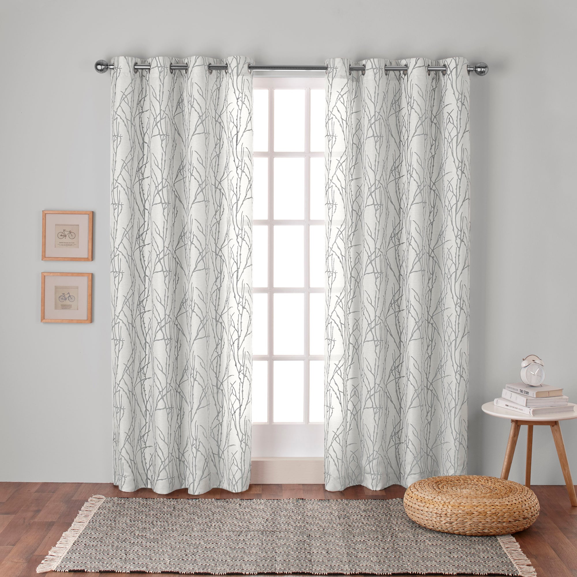 Exclusive Home YA014942DSEHE1 A432 96-Inches Dove grey Floral Light filtering Grommet Curtain panel pair
