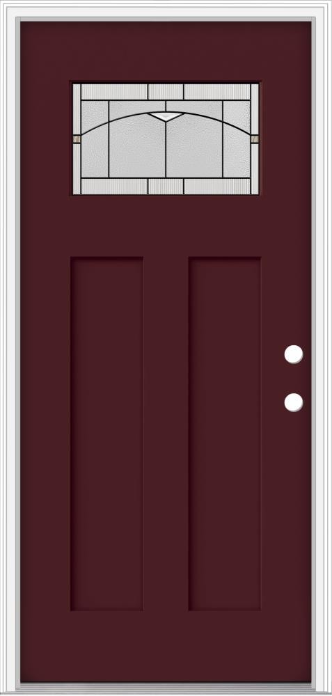 JELD-WEN LOWOLJW205800203 32-in x 80-in Fiberglass Craftsman Left-Hand Inswing Currant Painted Prehung Front Door with Brickmould Insulating Core