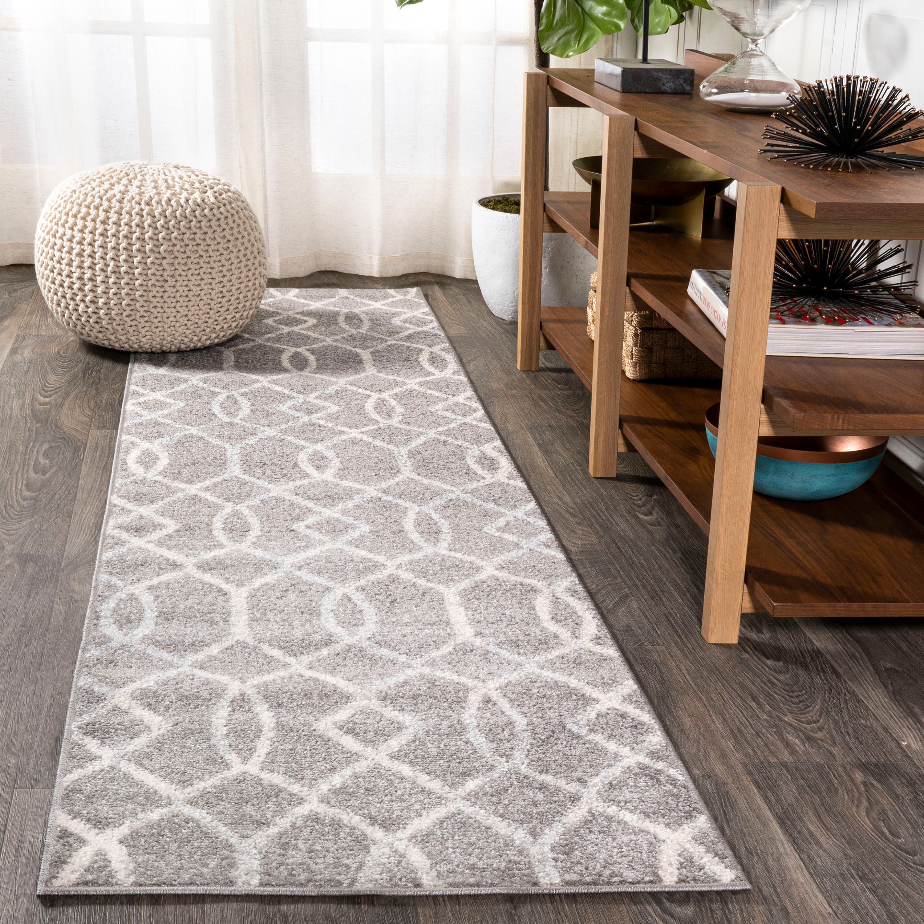 JONATHAN  Y MOH104A-28 Moroccan HYPE Asilah Ogee Fretwork 2 x 8 (ft) Loomed Polypropylene Dark Gray/Cream Rectangular Indoor Trellis Mid-Century Modern Runner rug