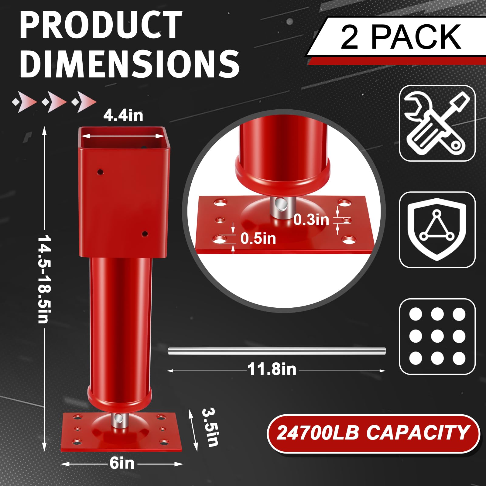 Vrbgify Adjustable Screw Jack Posts 14.5 to 18.5 Inch Height Range with ...