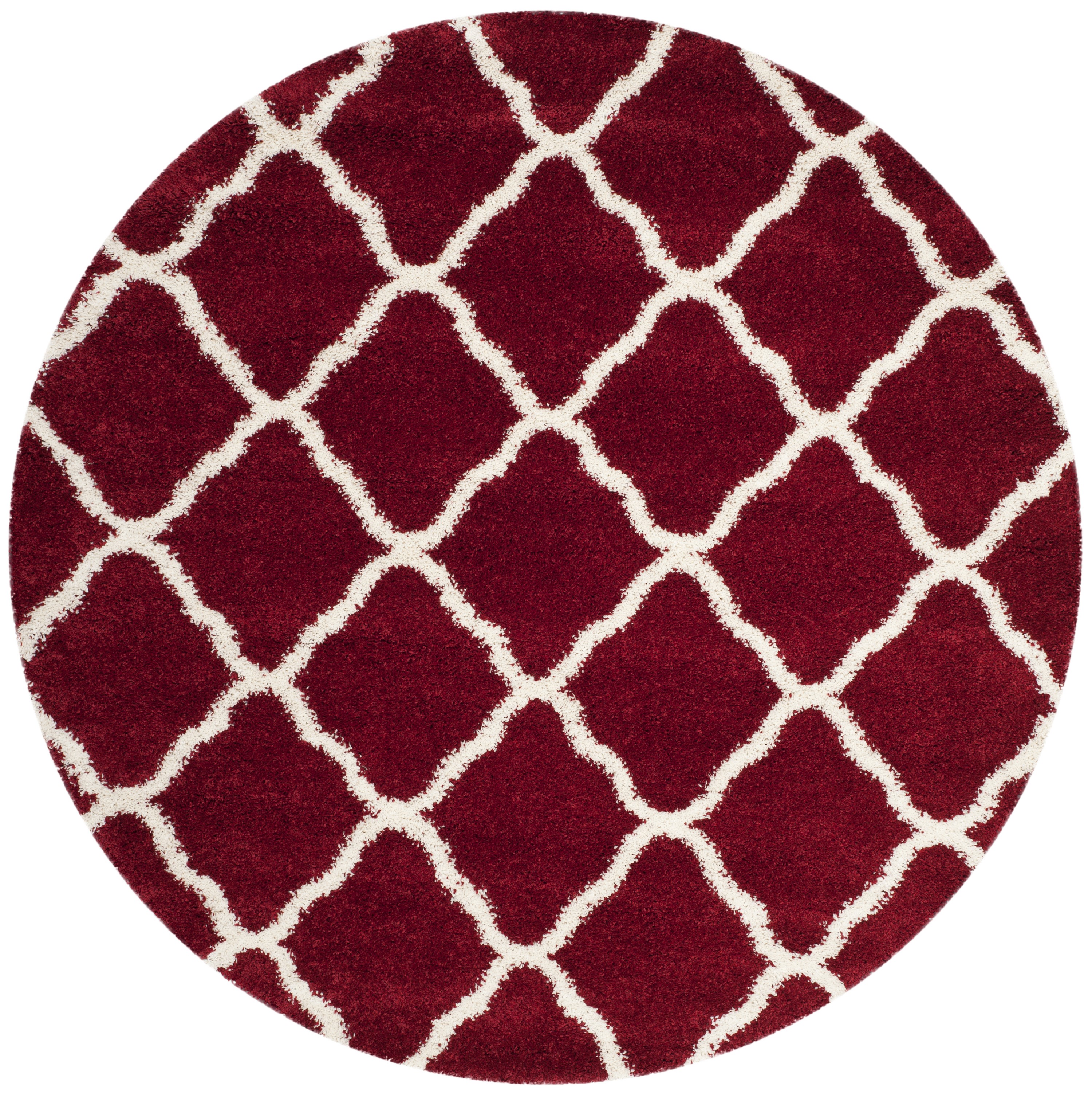 Safavieh SGH283R-7R Hudson Sabine Shag 7 x 7 (ft) Loomed Polypropylene Red/Ivory Round Indoor Trellis Area rug