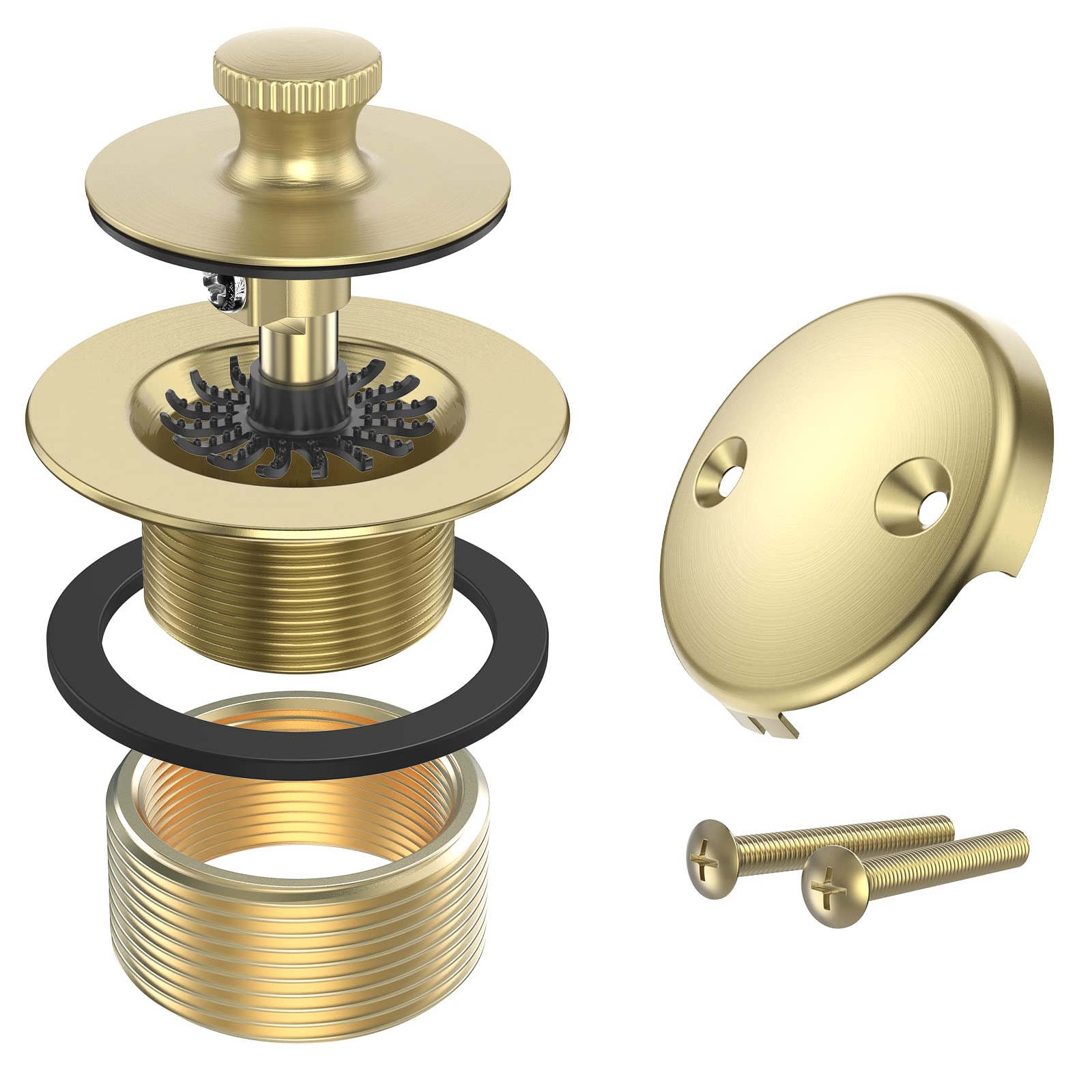 LAIFUCAM  Brushed Gold Bathtub Drain Bath Tub Trim Set Conversion Kit Assembly All Brass Lift and Turn Twist Tub Drains Replacement Trim Kit with