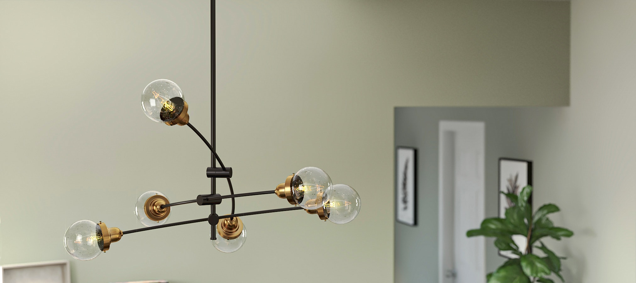 Bronze and Black Adjustable Sputnik Chandelier with Clear Glass Globes