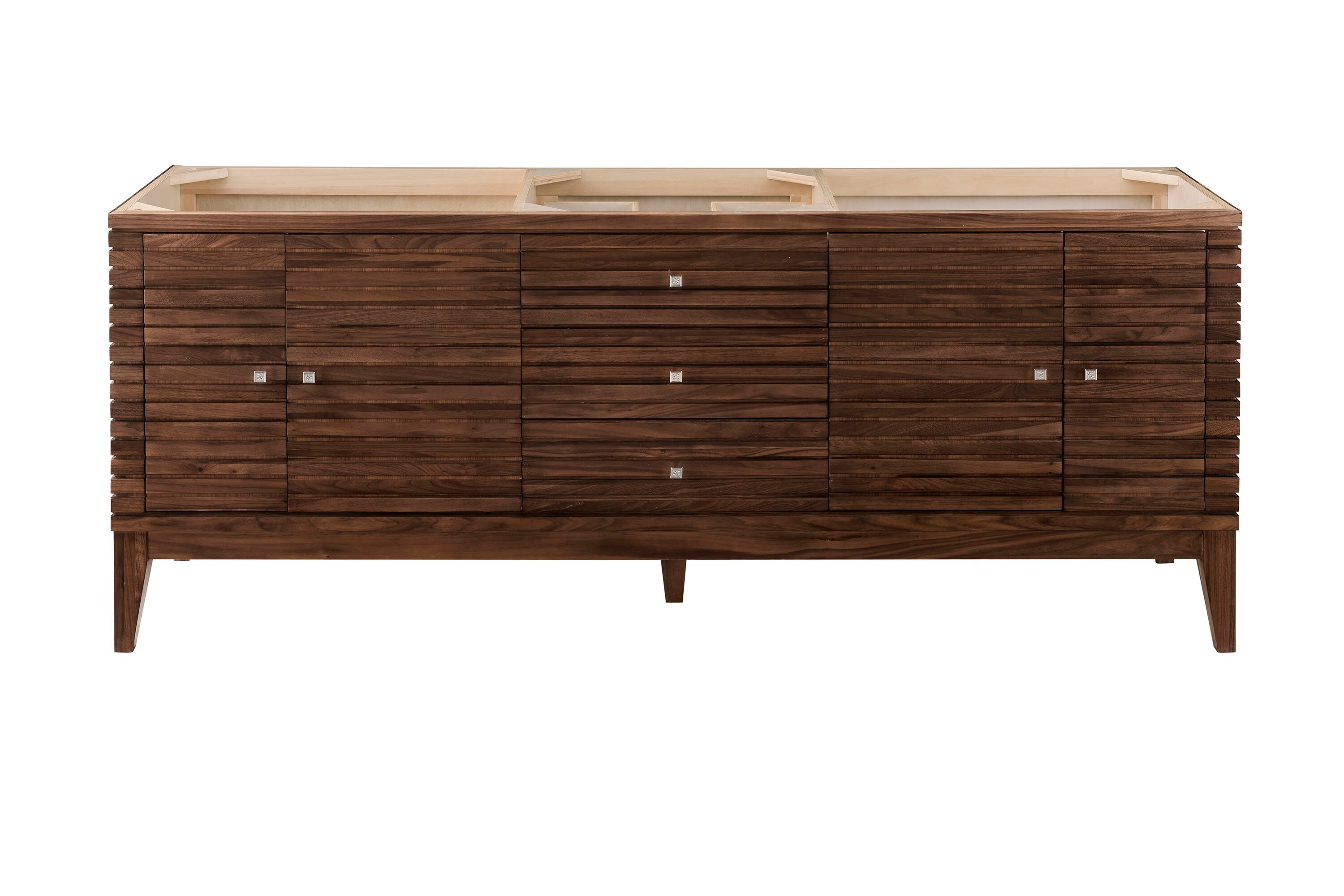 James Martin Vanities 210-V72S-WLT Linear 72-in Mid-century Walnut Bathroom Vanity Base Cabinet without Top