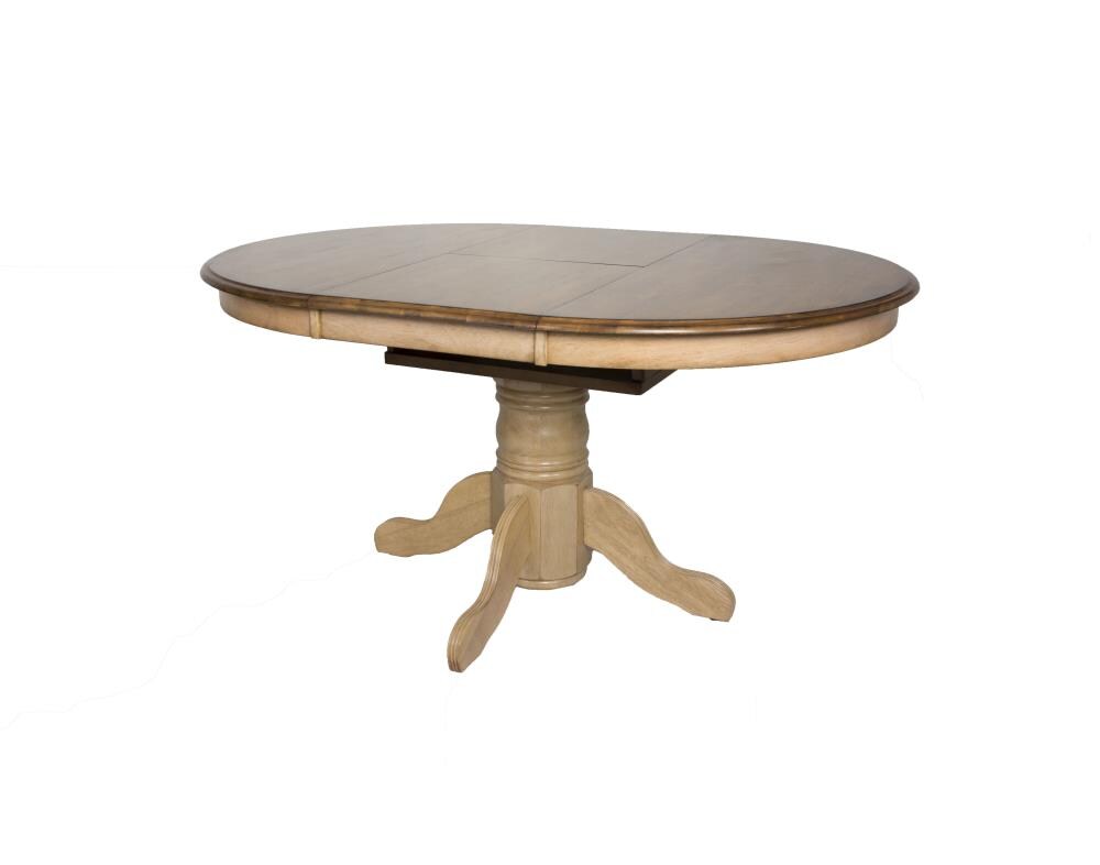 Sunset Trading DLU-BR4260-PW Brook Transitional Extending Self-storing Leaf Dining Table, Wood with Light Creamy Wheat Wood Base